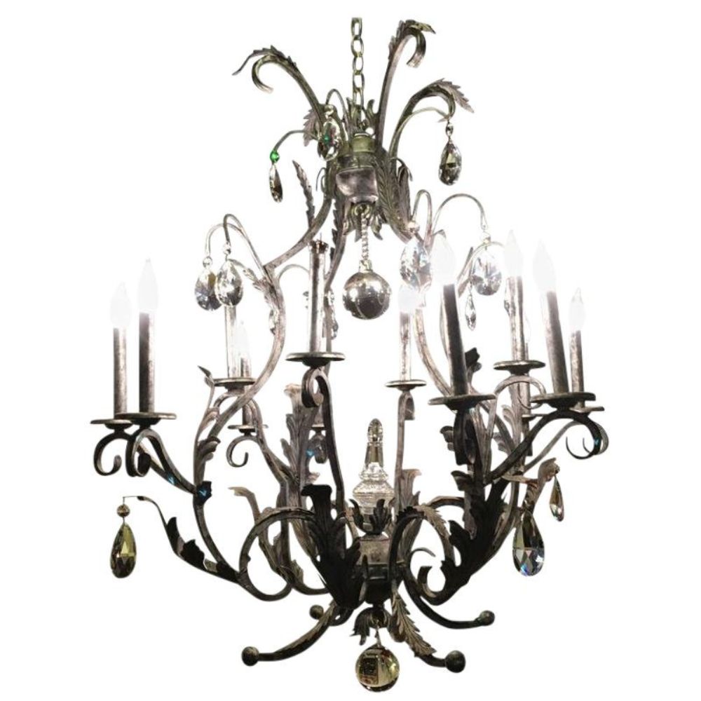 Palatial Silver Distressed Rustic Metal Chandelier by Schonbek