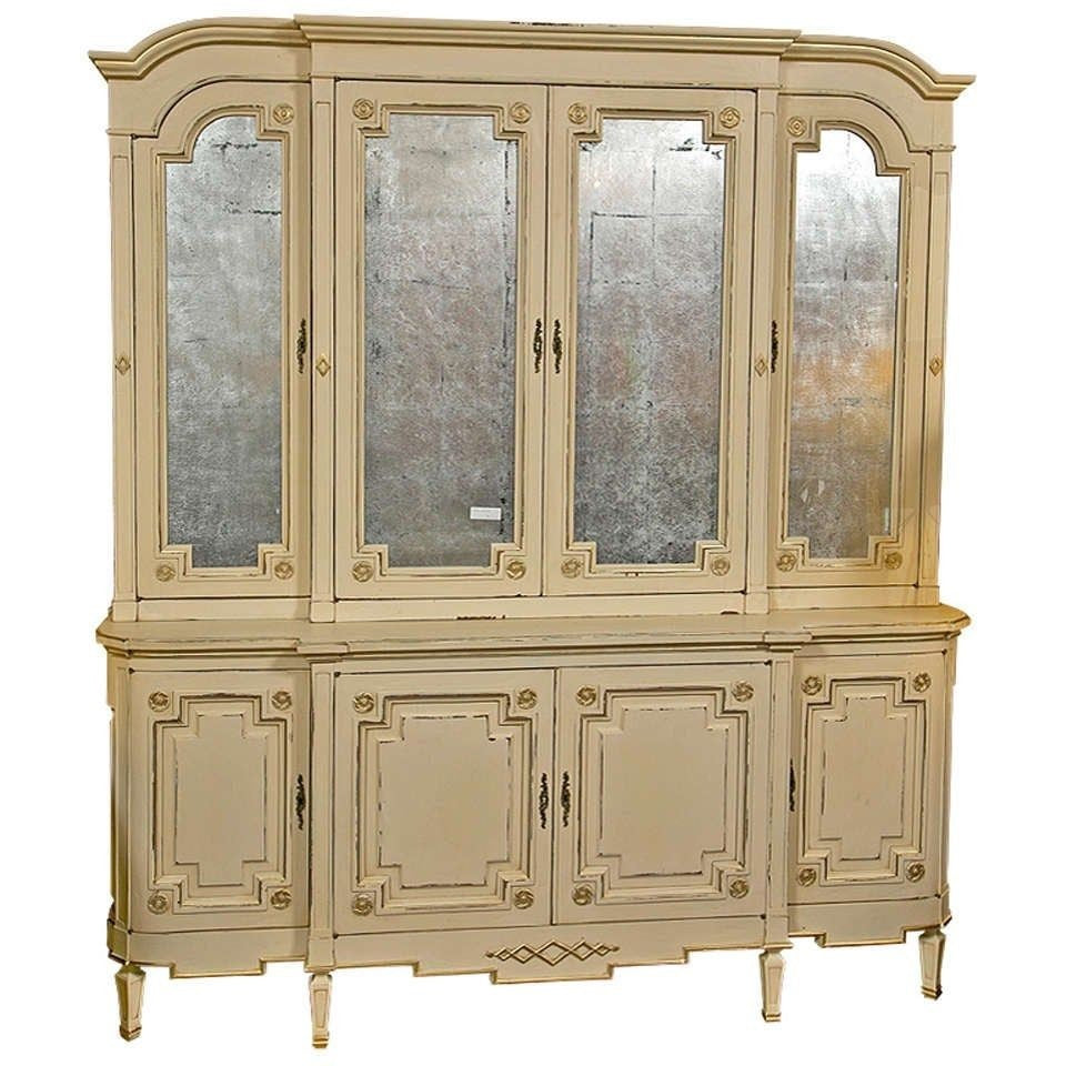 Maison Jansen Ivory Distress Painted Gilt Gold Decorated Bookcase / Cabinet