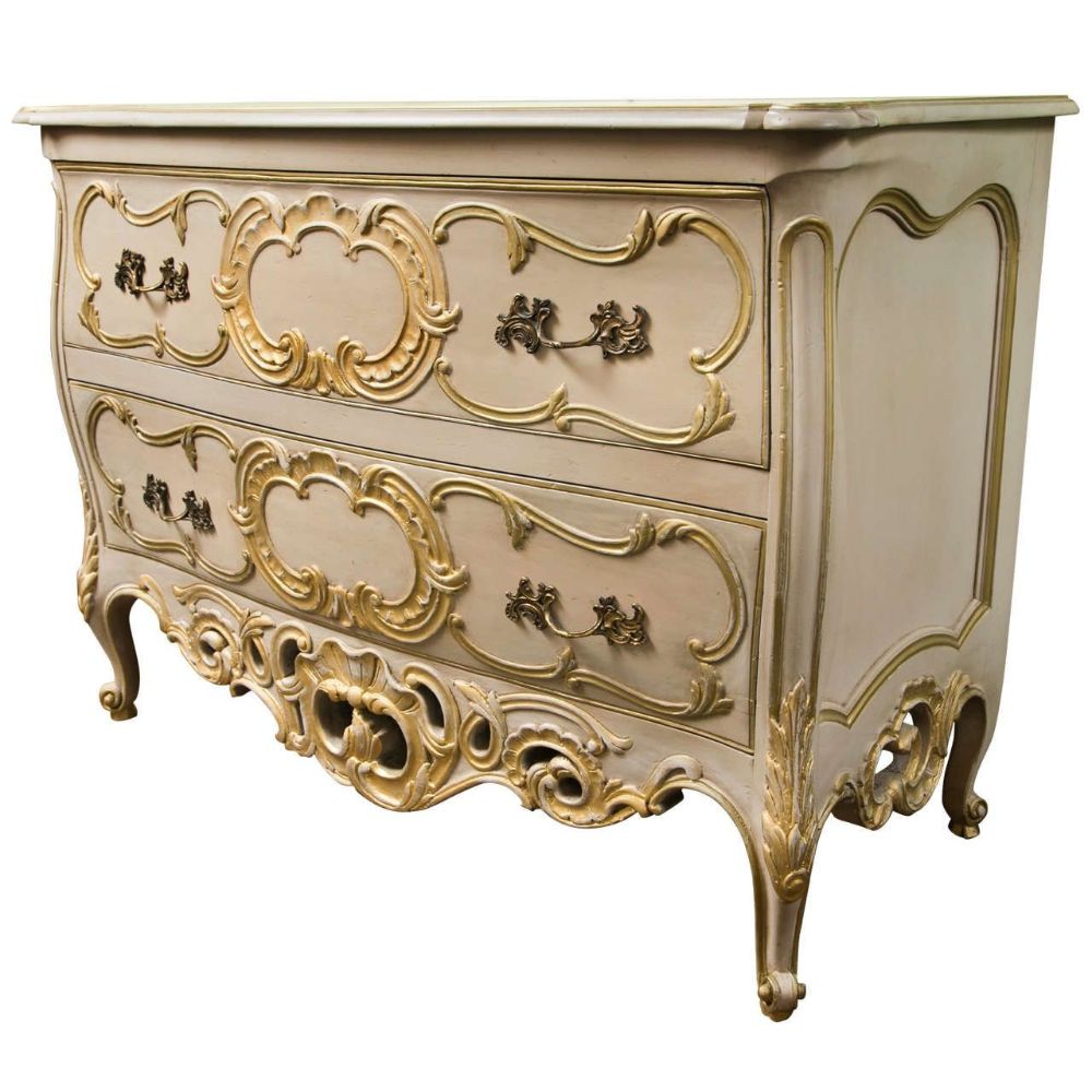 French Bombe Commode Creme Peinte And Parcel Gilt