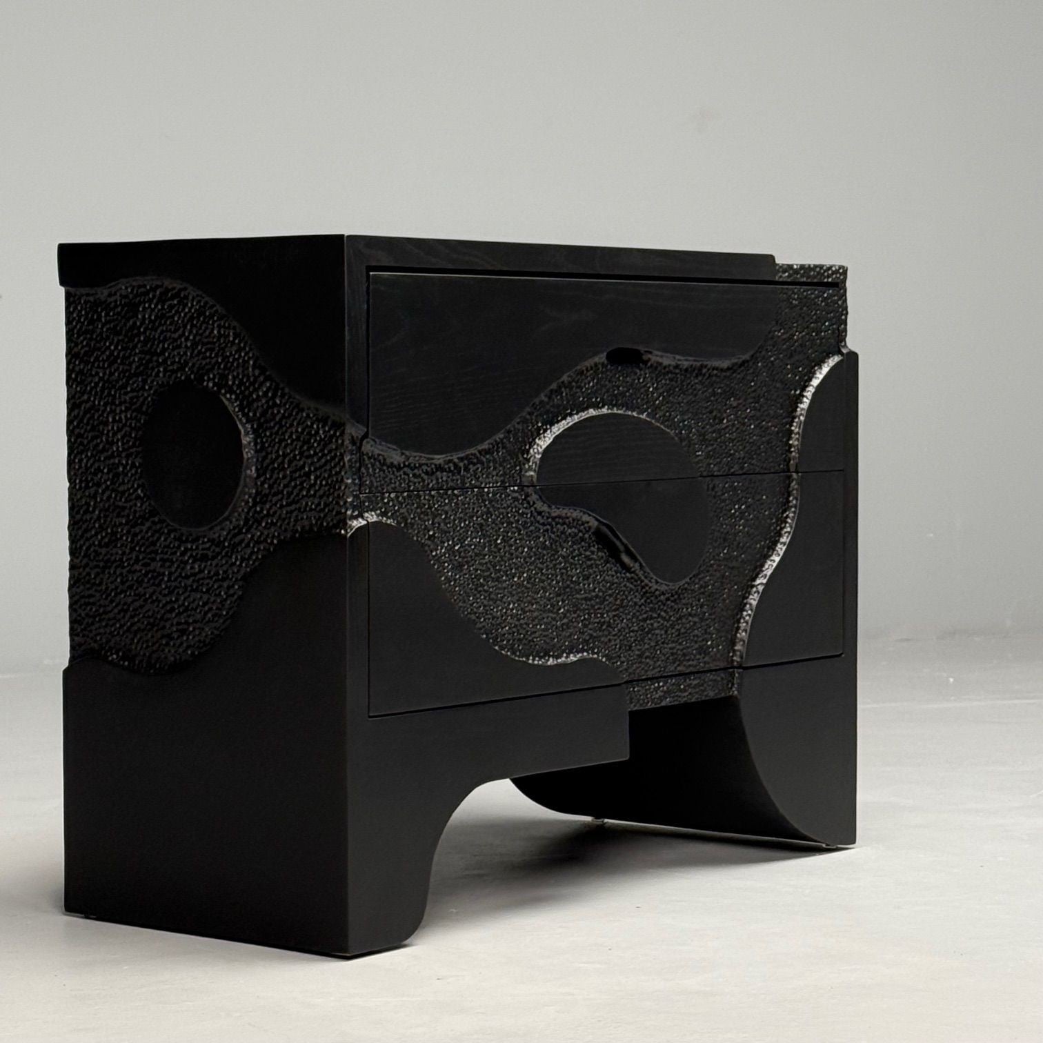 Contemporary, Organic Modern, Sculptural Nightstands, Black Ashwood, 21st C.