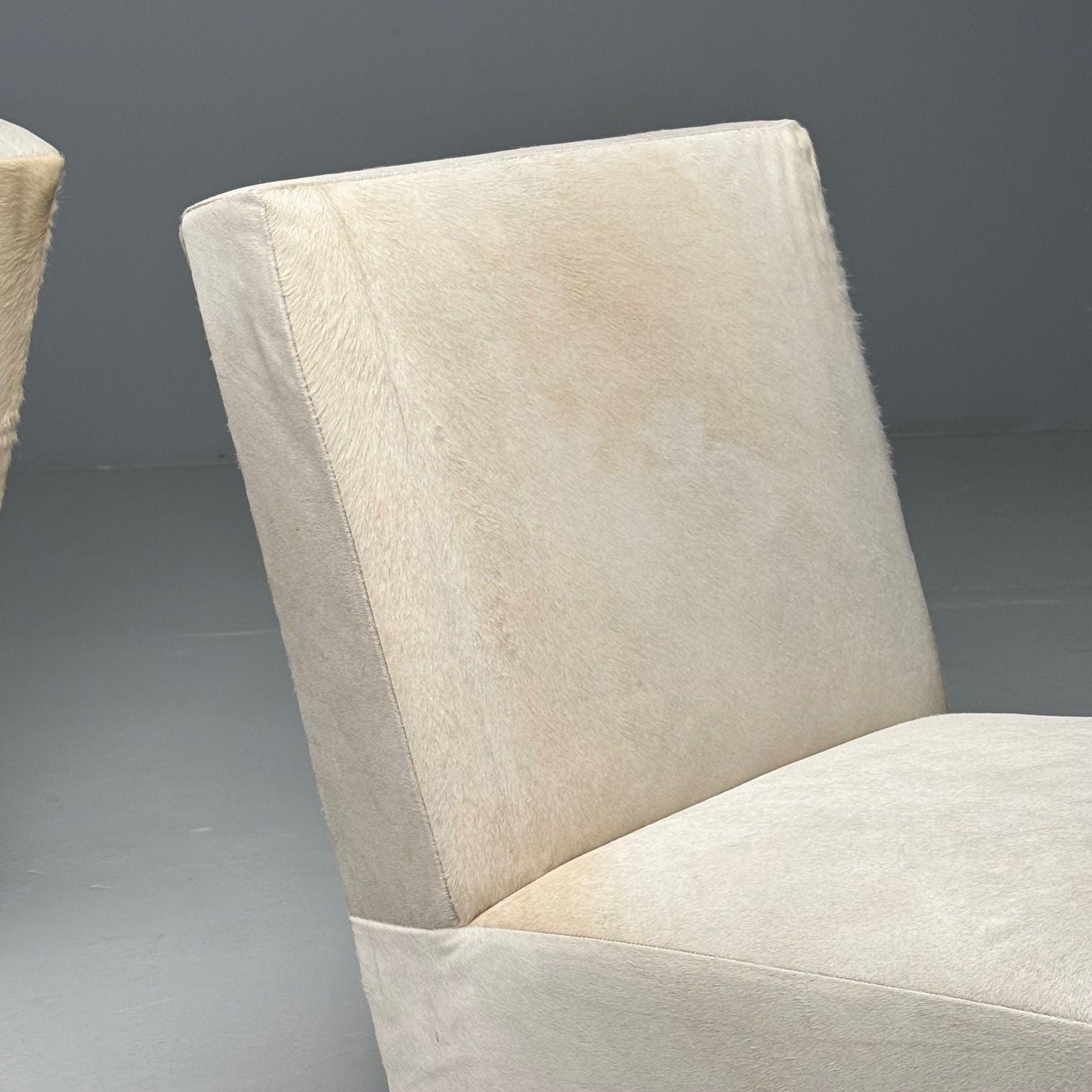 Pierre Jeanneret, French Mid-Century Modern, Slipper Chairs, White Cowhide, Teak