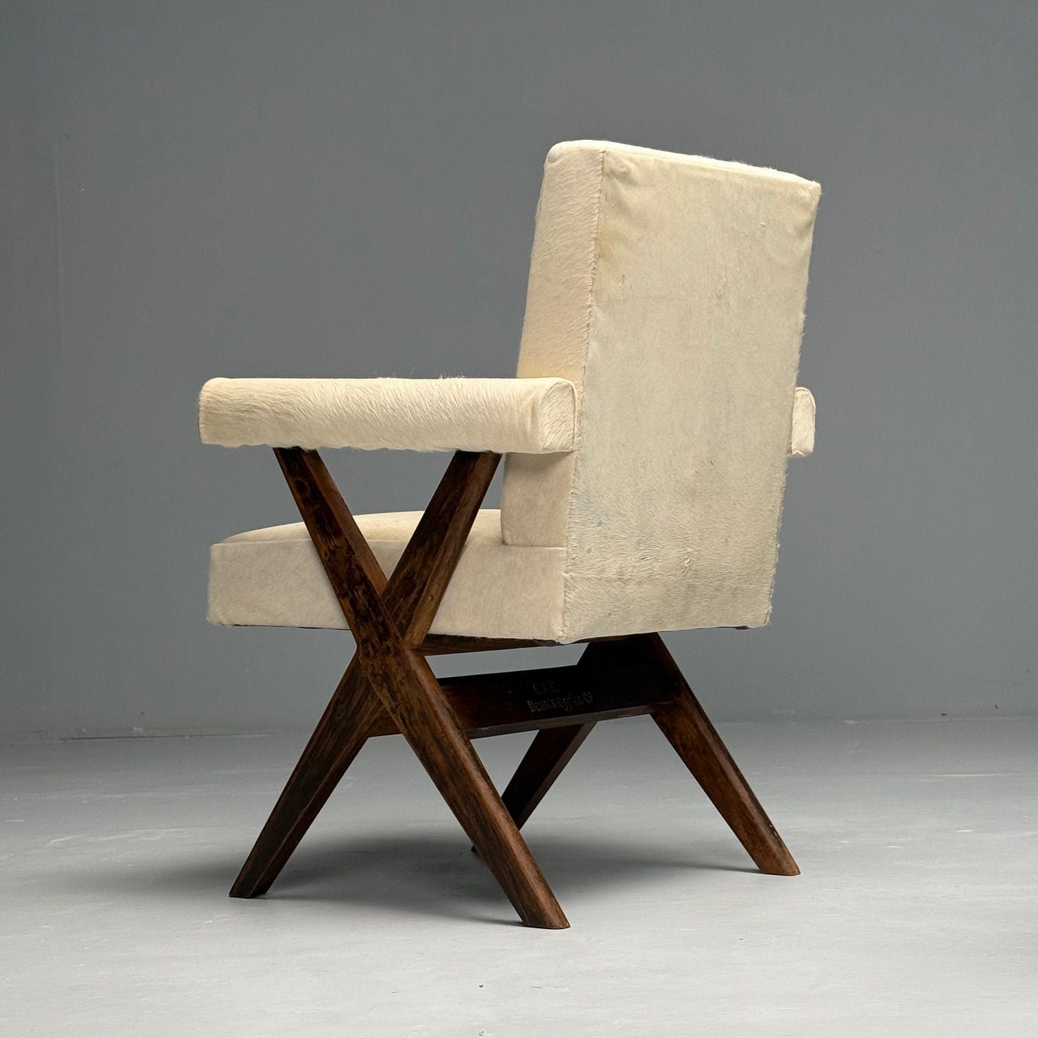 Pierre Jeanneret, French Mid-Century Modern, Upholstered Arm Chairs, Cowhide