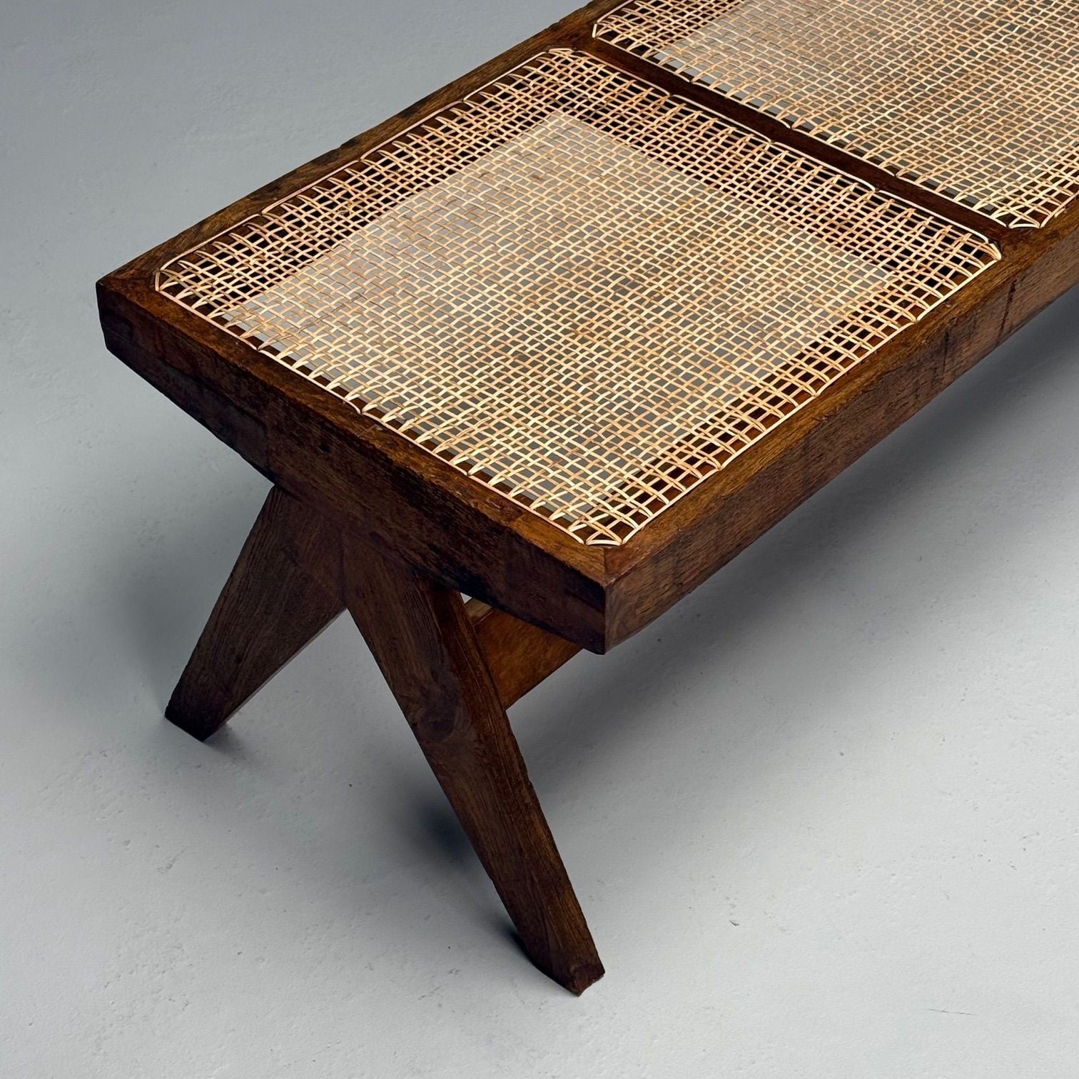 Pierre Jeanneret, French Mid-Century Modern Three Seat Benches, Teak, Chandigarh