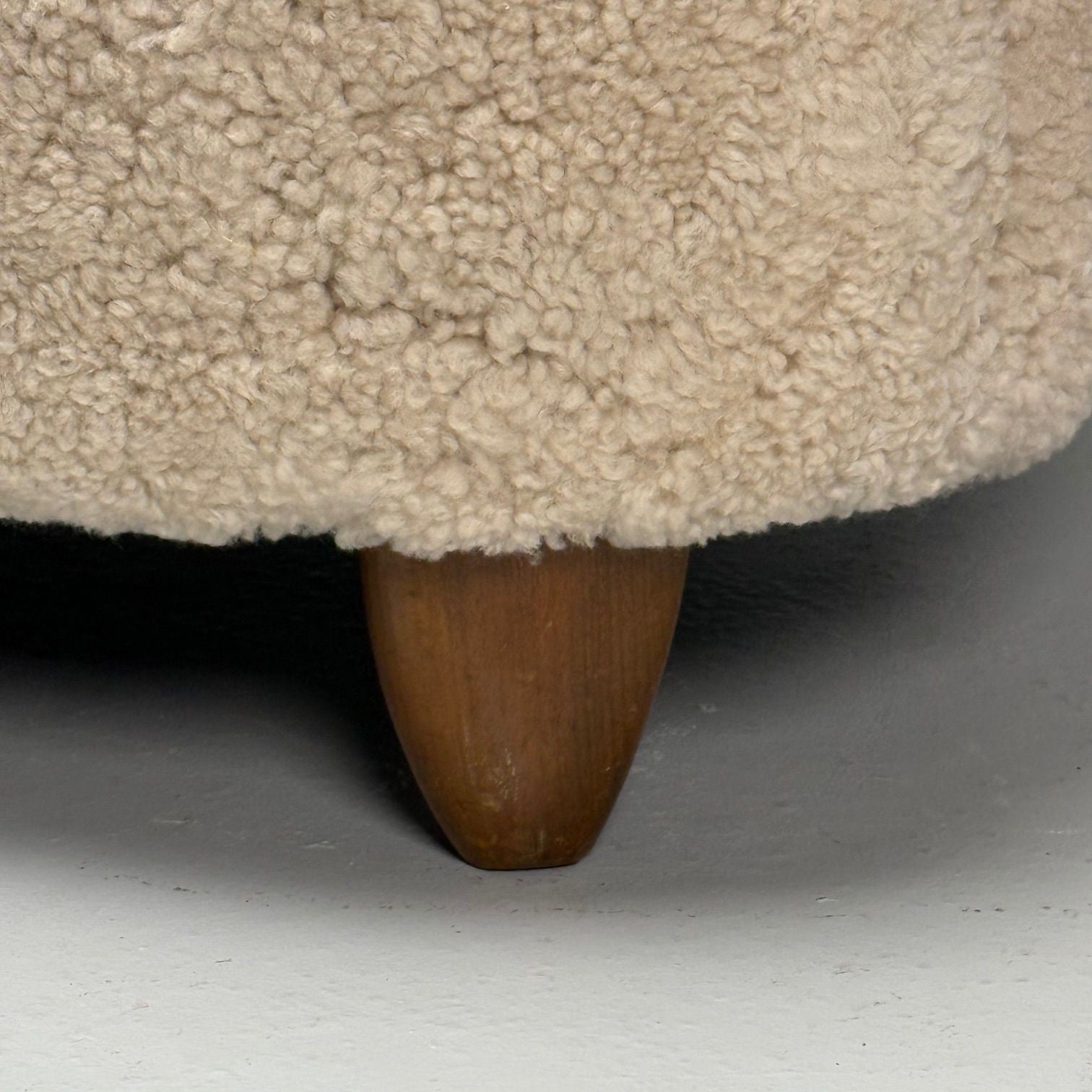 Danish Mid-Century Modern, Banana Sofa, Beige Shearling, Beech, Denmark, 1950s