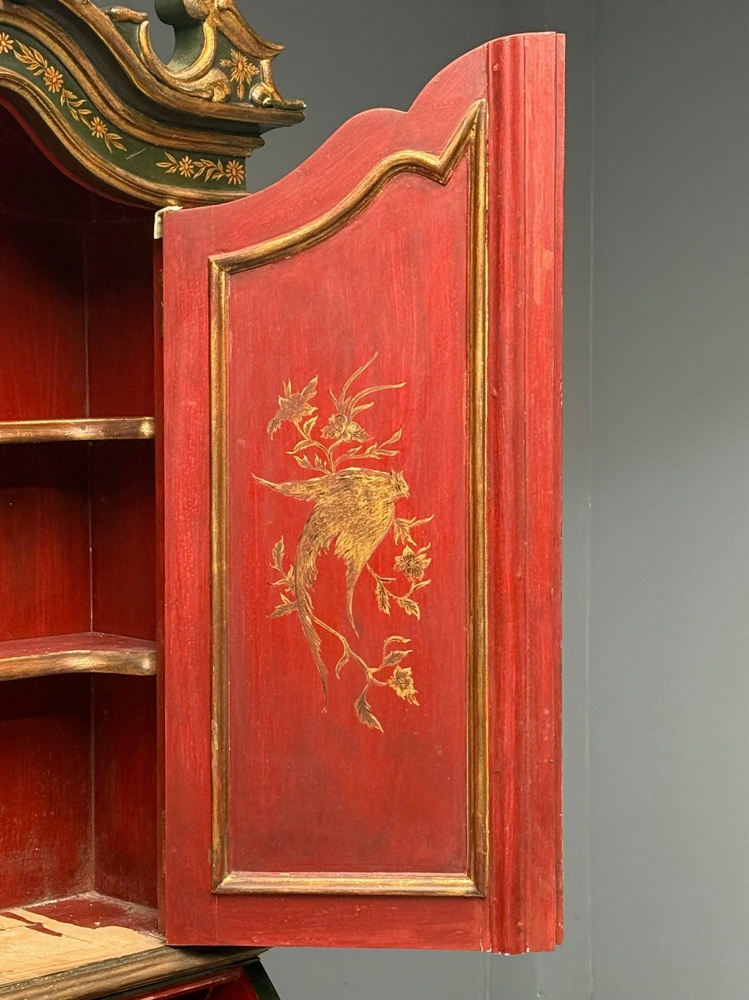 George I Style, Chinoiserie, Green-Japanned Desk, Bookcase, Parcel-Gilt, 1920s