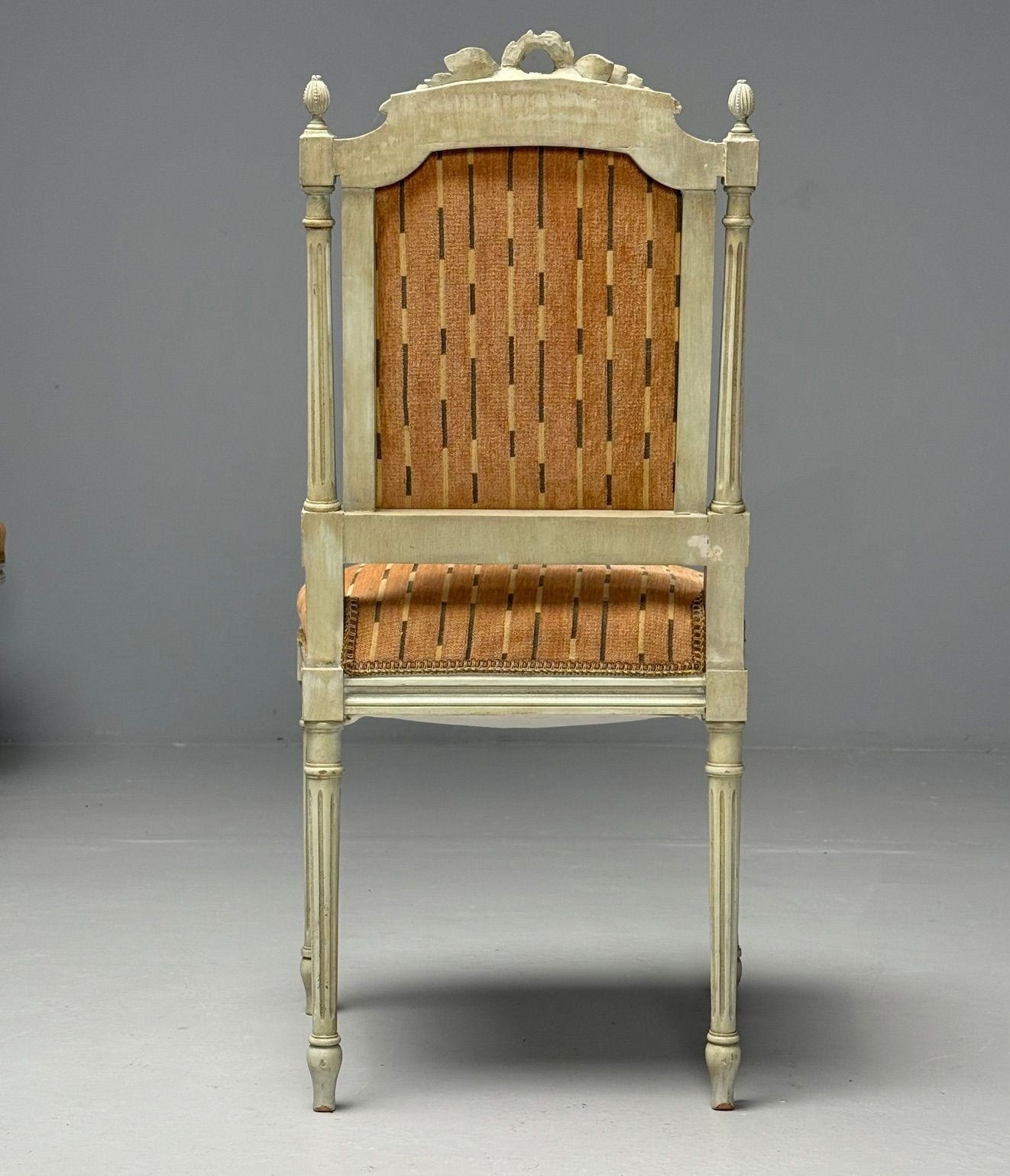 Swedish Louis XVI Style, Ten Dining Chairs, Grey Carved Wood, Fabric, 20th C.