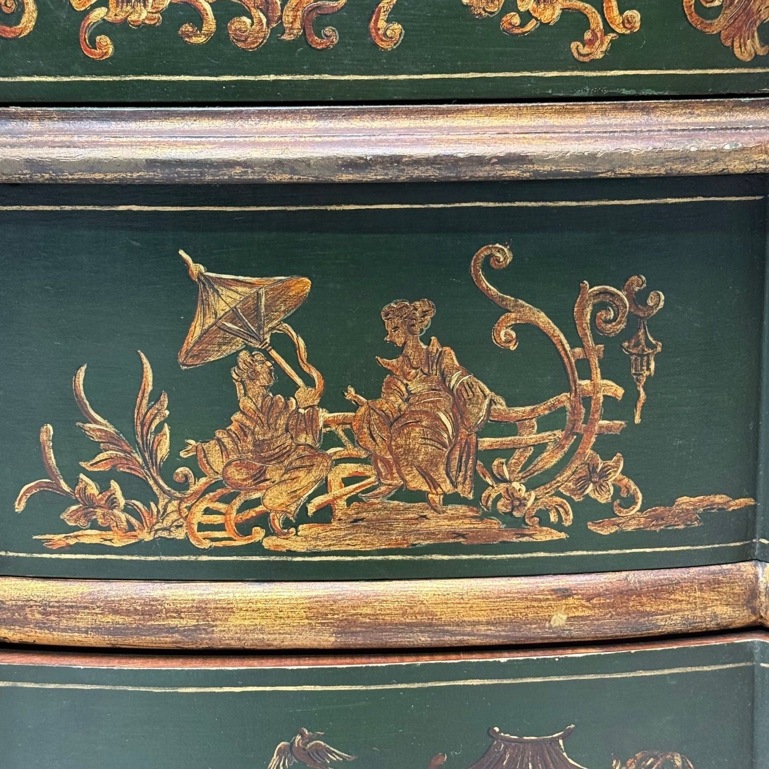 George I Style, Chinoiserie, Green-Japanned Desk, Bookcase, Parcel-Gilt, 1920s