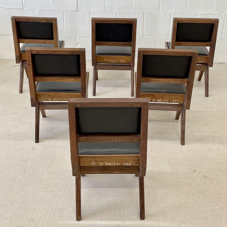 Pierre Jeanneret, French Mid-Century Modern, Six Armless Dining Chairs, Chandigarh