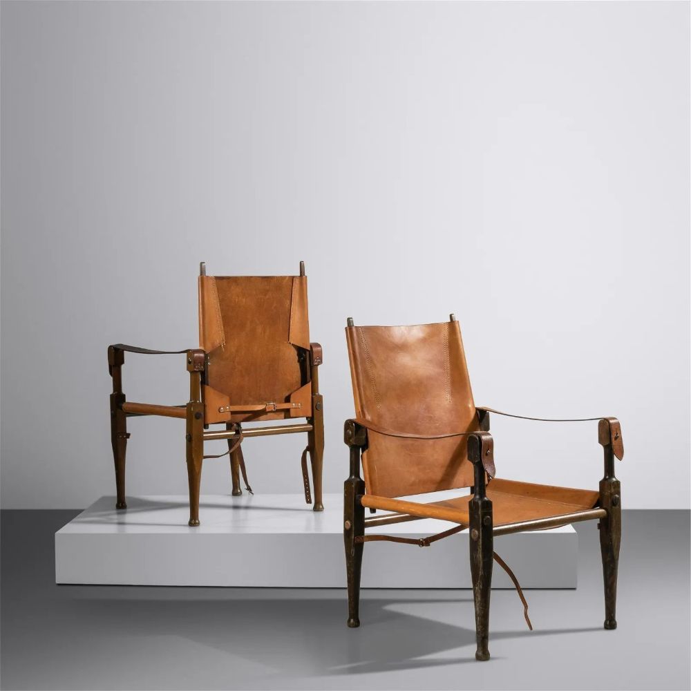 Pair of Kaare Klint Danish Mid-Century Modern Safari Lounge Chairs, Rasmussen