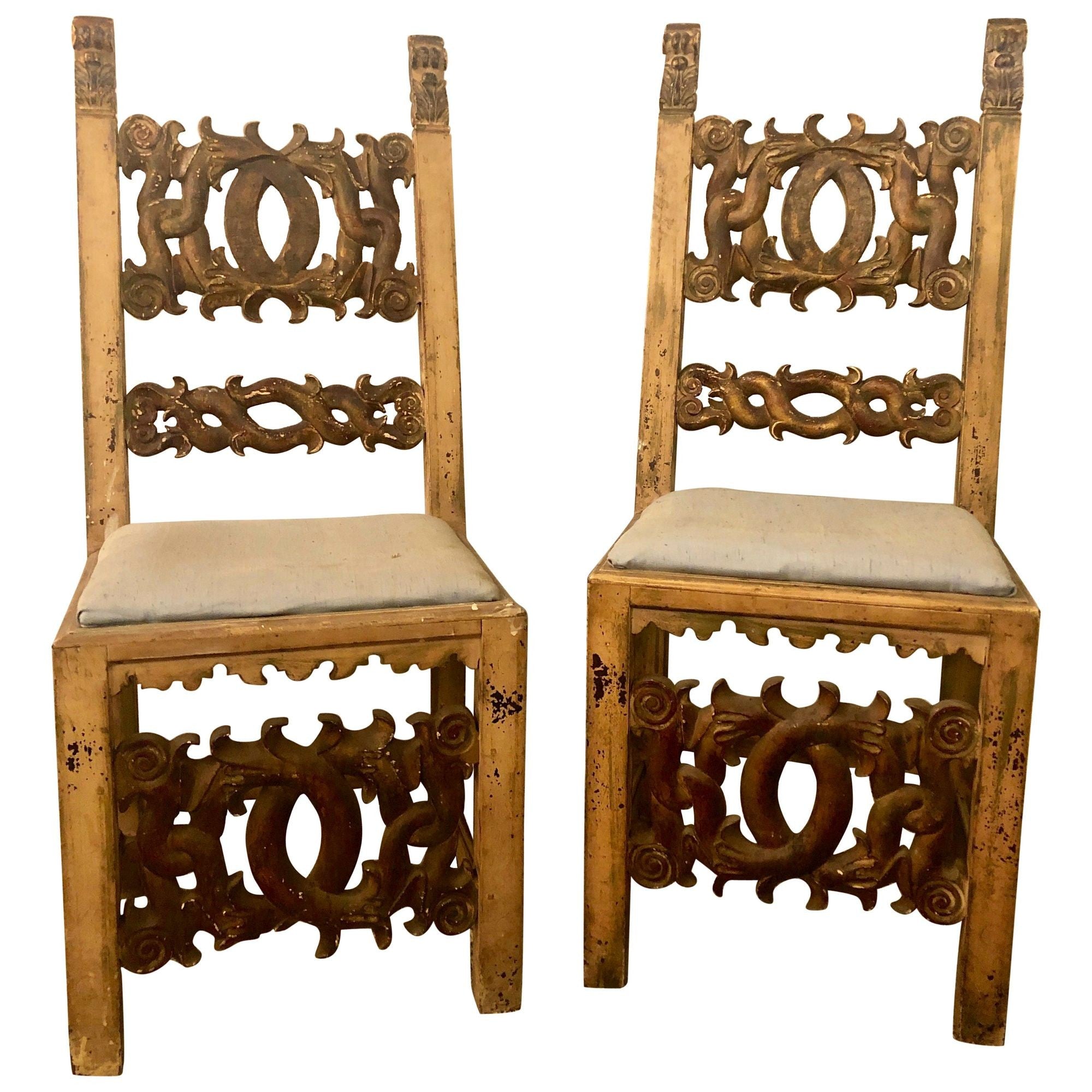 Set of 8 19th Century Italian Renaissance Revival Carved Dining Chairs