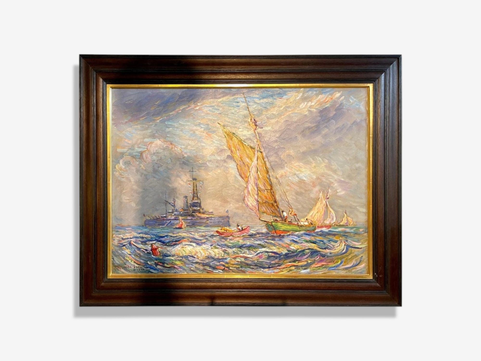 Reynolds Beal, Impressionist Oil Painting, USS Utah Rockport Mass, American 1928