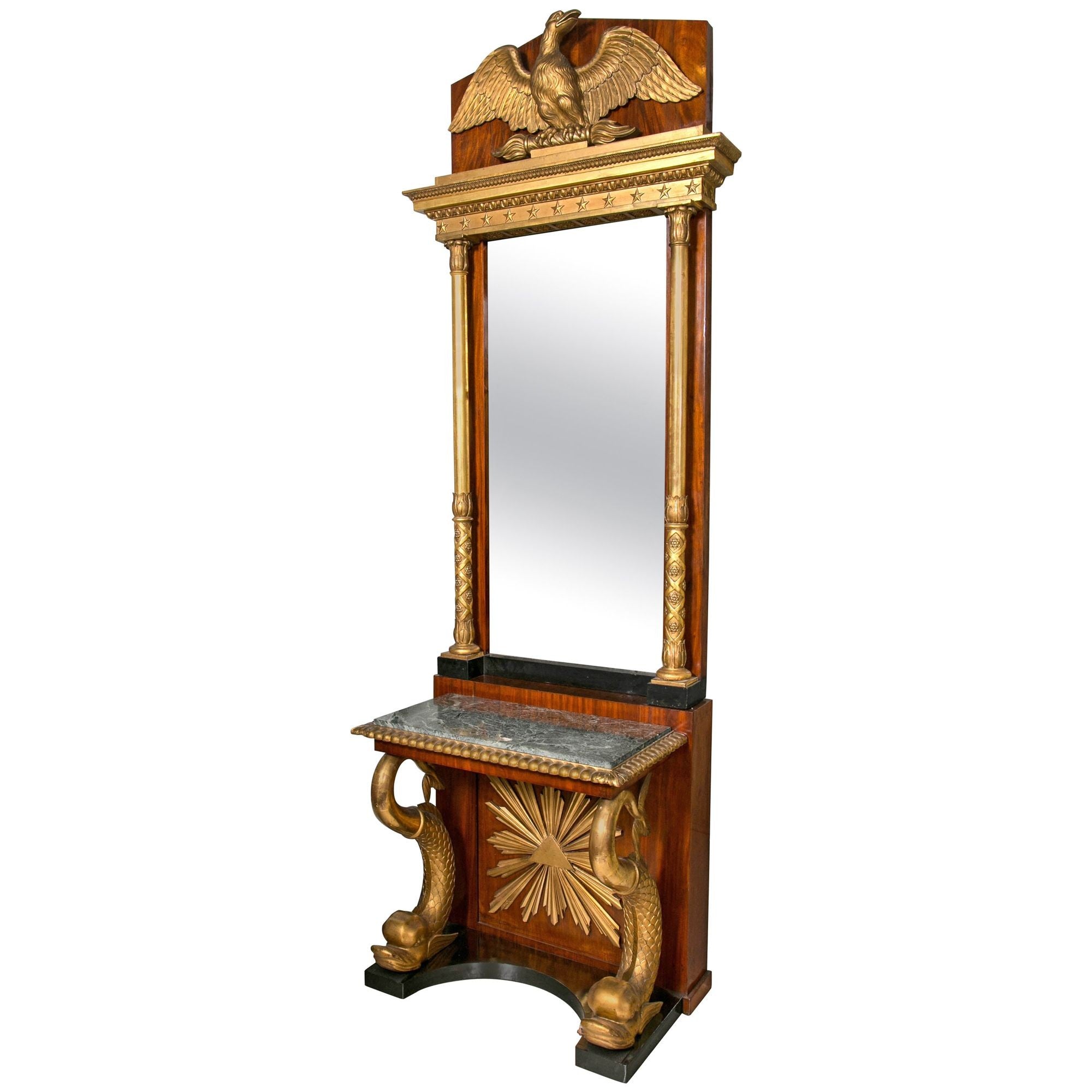 Carved Mahogany and Giltwood Neoclassical Console with Mirror by P.G Bylanders,