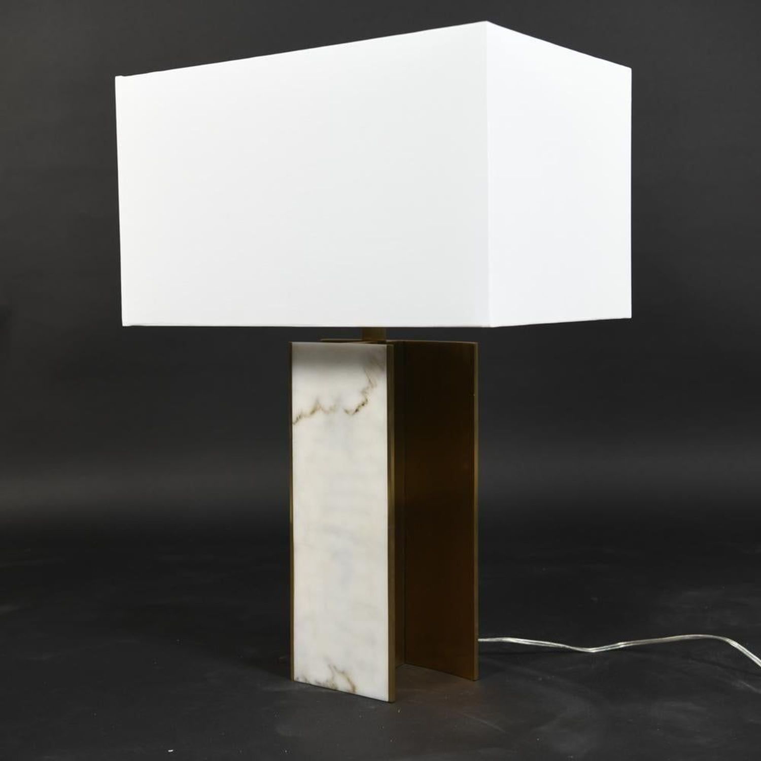 Lorin Marsh Design Table Lamp Patinated Brass and Faux Alabaster Linen Shade