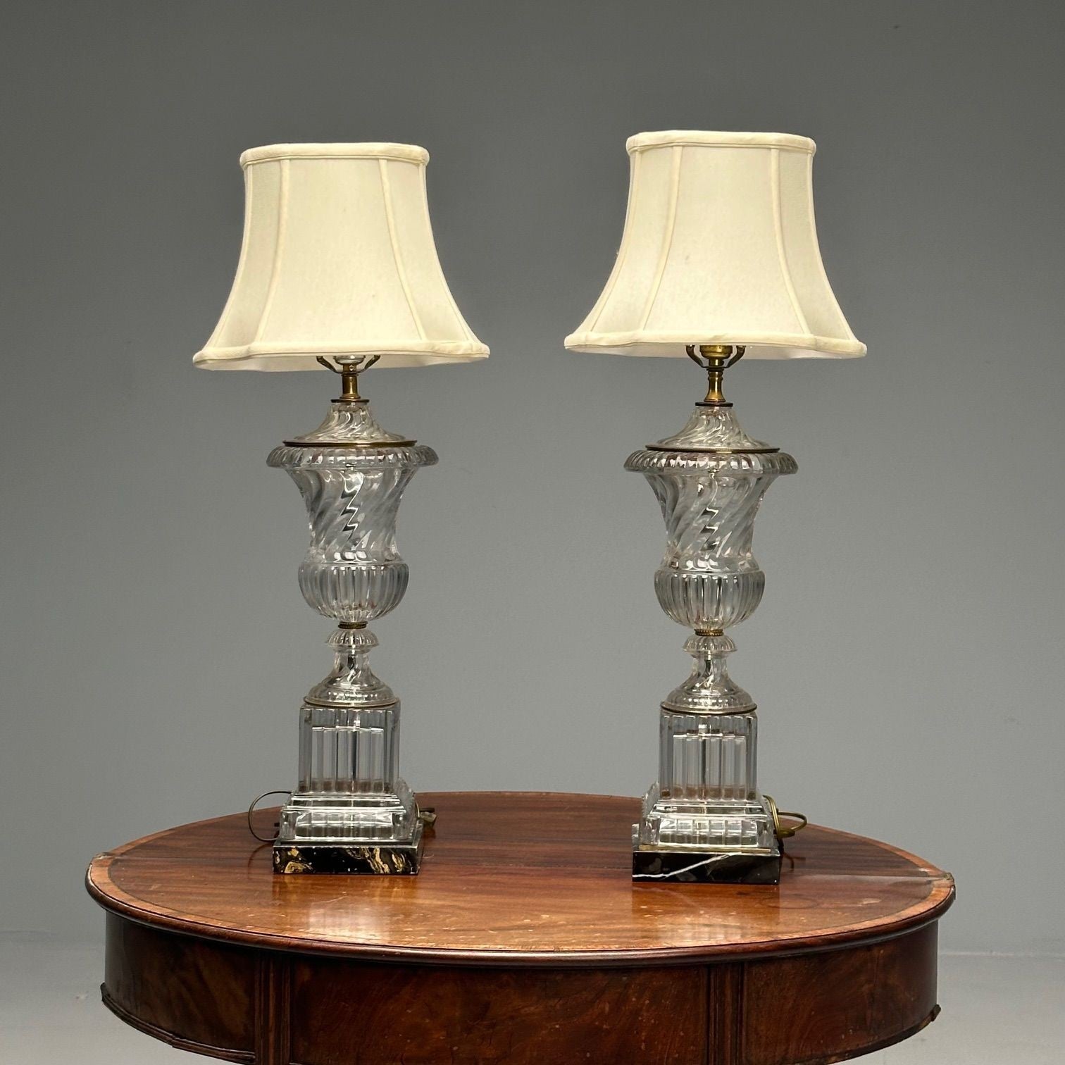 Mid-Century Modern, Table Lamps, Textured Glass, Marble, 1970s