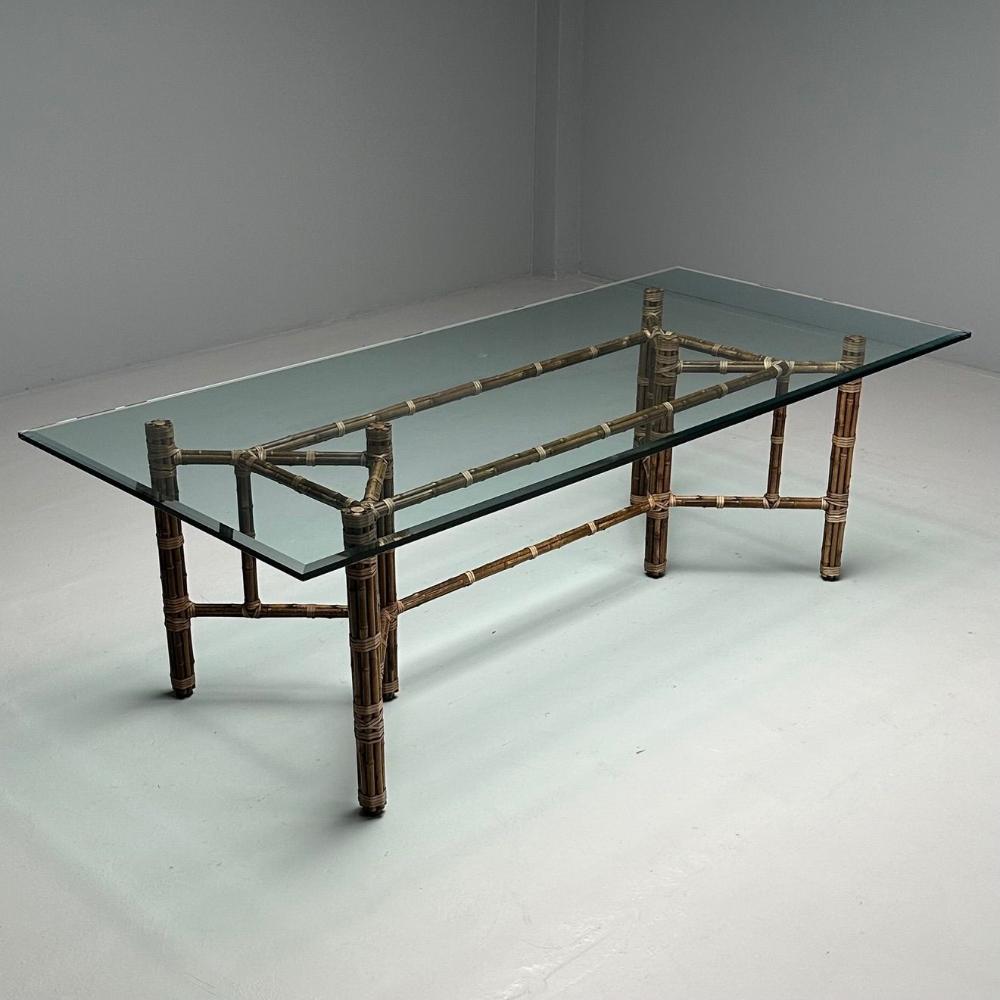 McGuire, Mid-Century Modern, Glass Top Dining Table, Bamboo, Rattan, 1970s