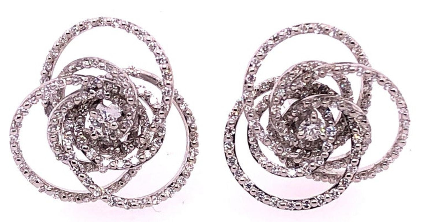 18 Karat White Gold Diamond Flower Swirl Stud Earrings by H2 at Hammerman