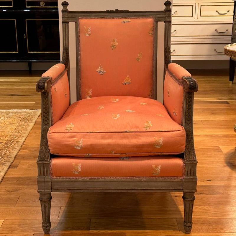 Maison Jansen Style, Gustavian, Louis XVI, Armchairs, Gray Distressed Paint