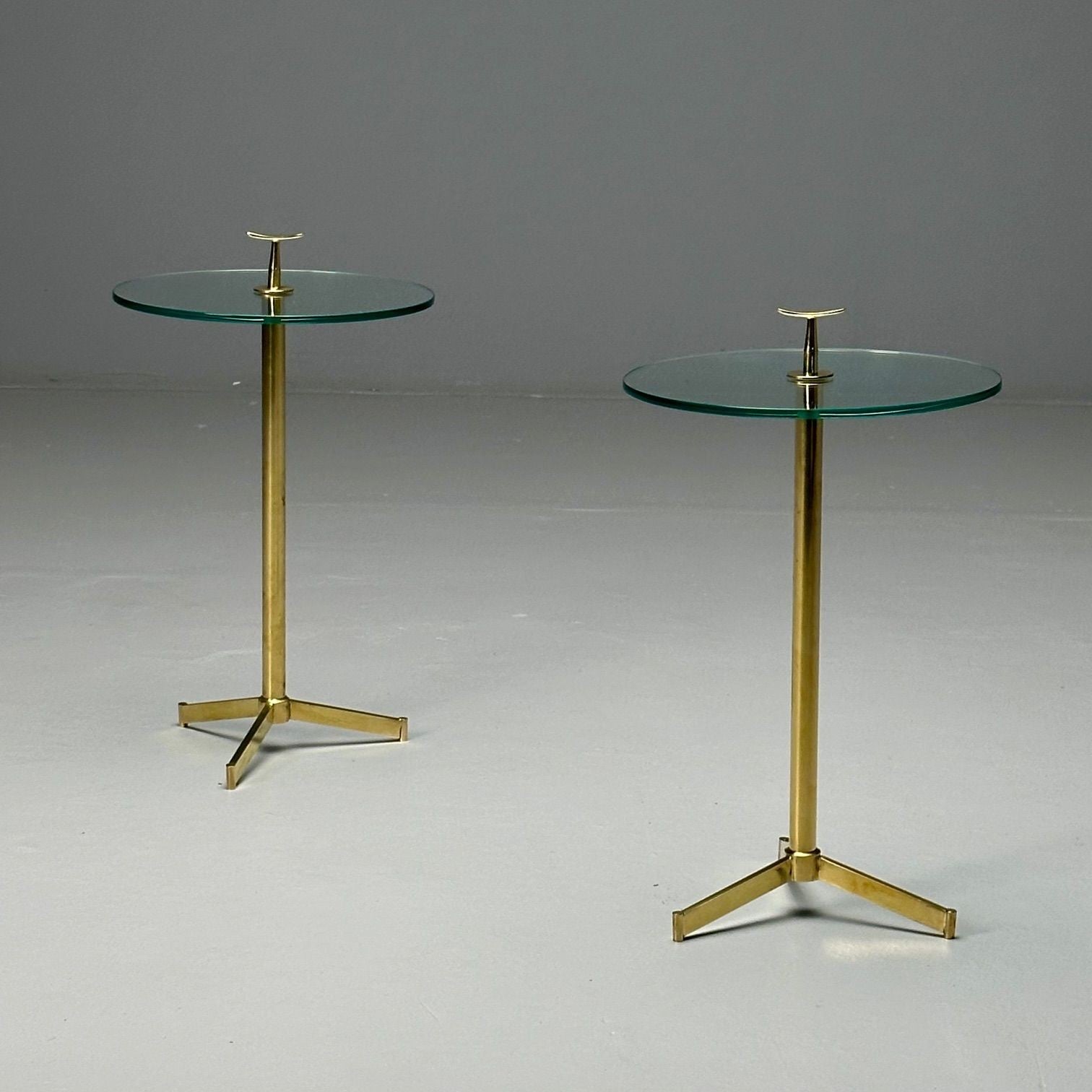 Italian Mid-Century Modern Style, Brass, Glass, Martini Side Tables, 21st C.