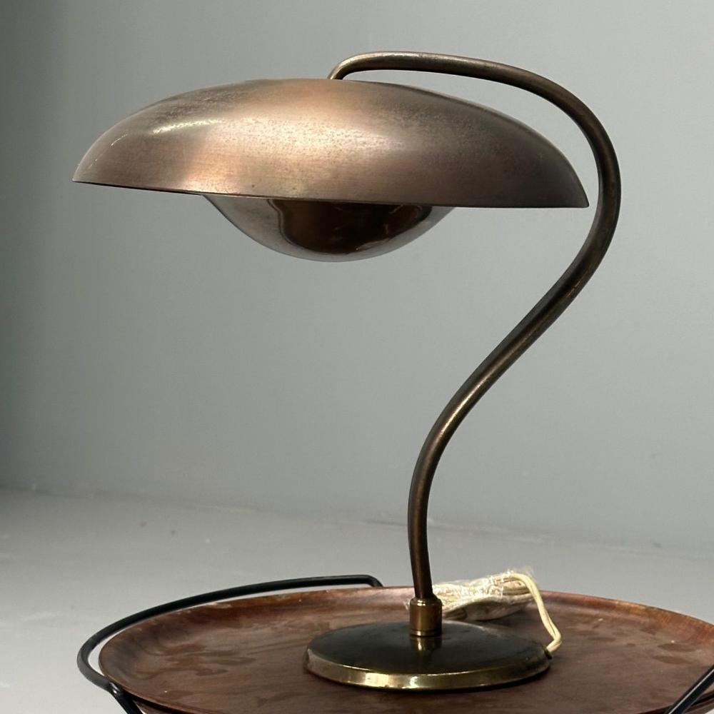 Bauhaus, Mid-Century Modern, Desk Lamp, Gilt Metal, Germany, 1930s