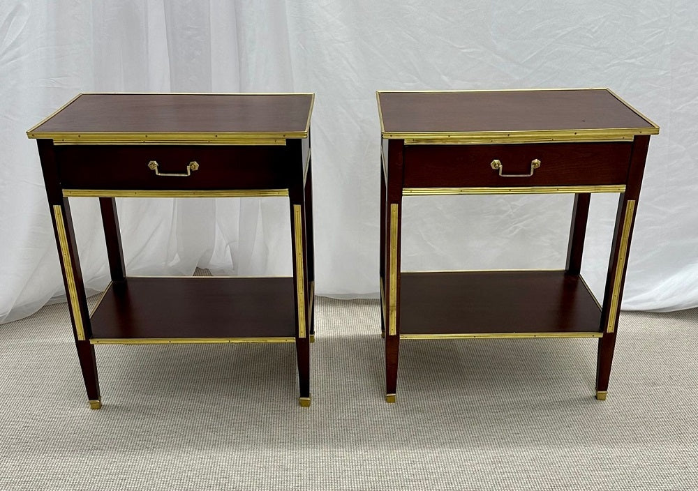 Pair of One Drawer Neoclassical Style Bronze-Mounted Mahogany End / Side Tables