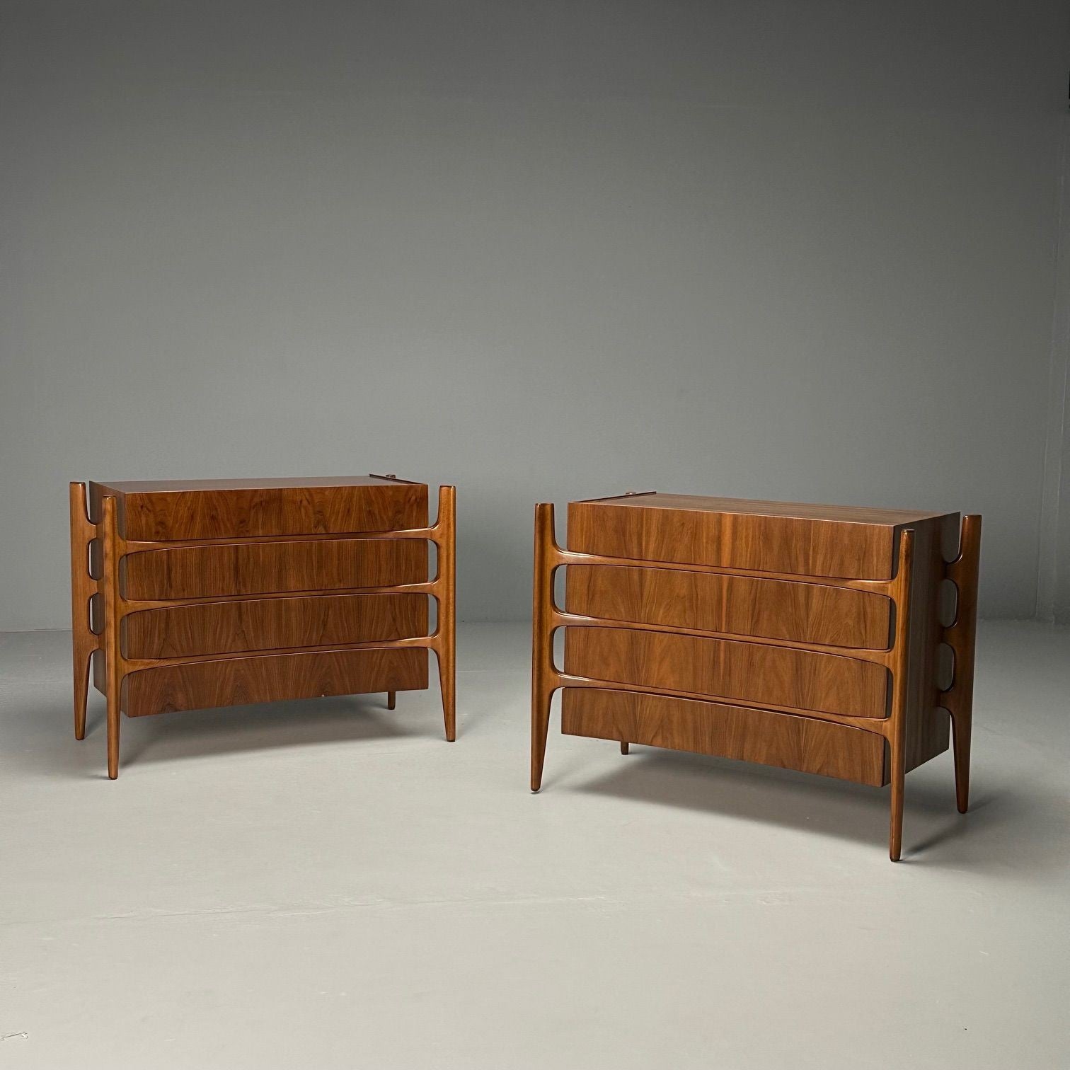 William Hinn, Swedish Mid-Century Modern, Sculptural Dressers, Walnut, 1970s