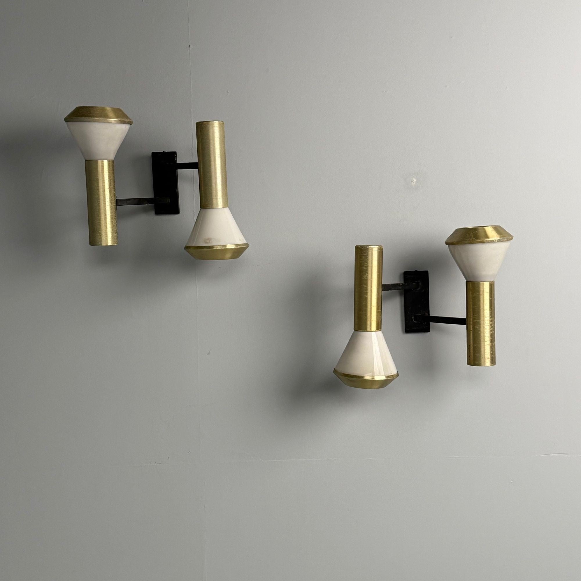 Stilux, Italian Mid-Century Modern, Wall Sconces, Brass, Aluminum, Italy, 1960s