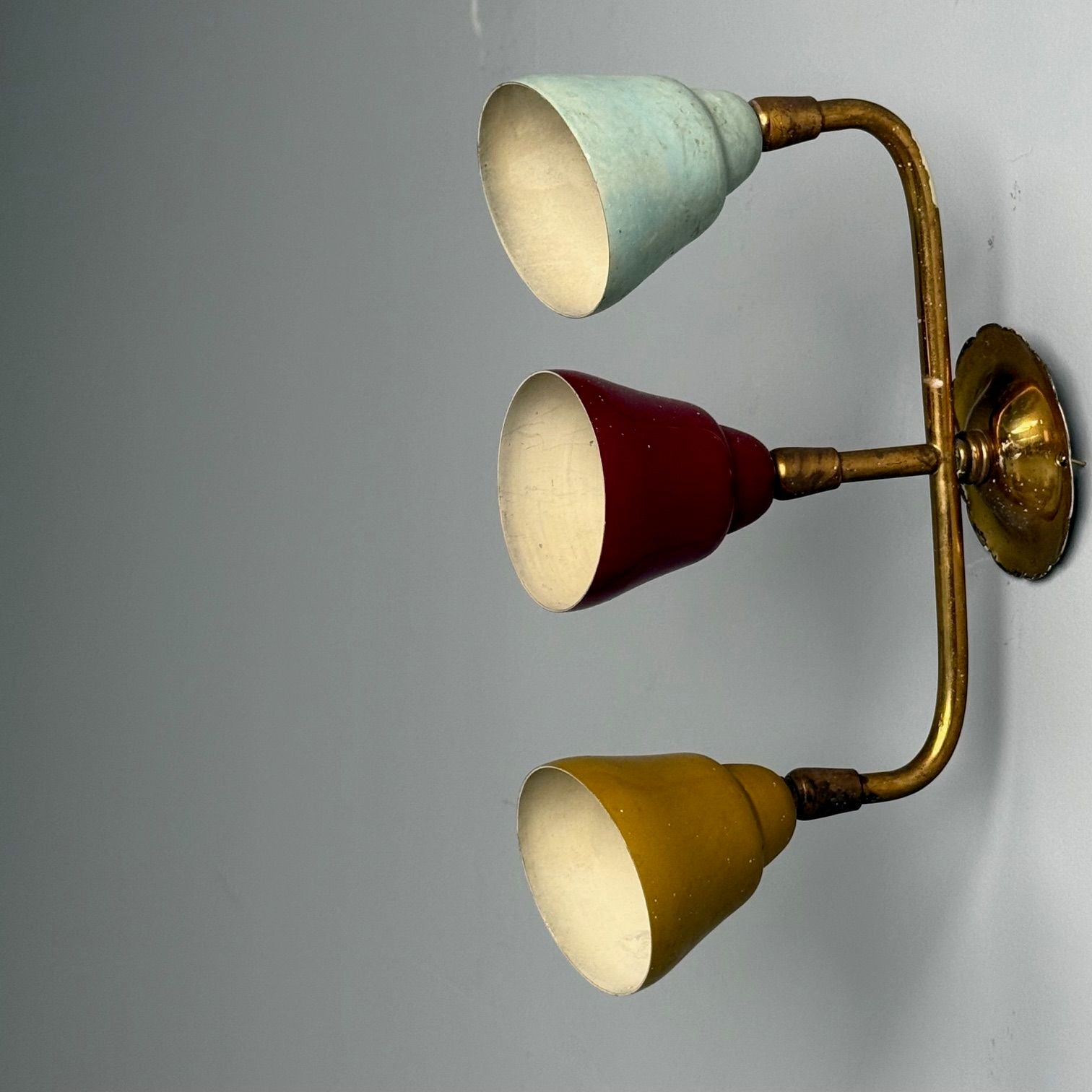 Italian Mid-Century Modern, Three Light Wall Sconce, Metal, Tri-Color Aluminum