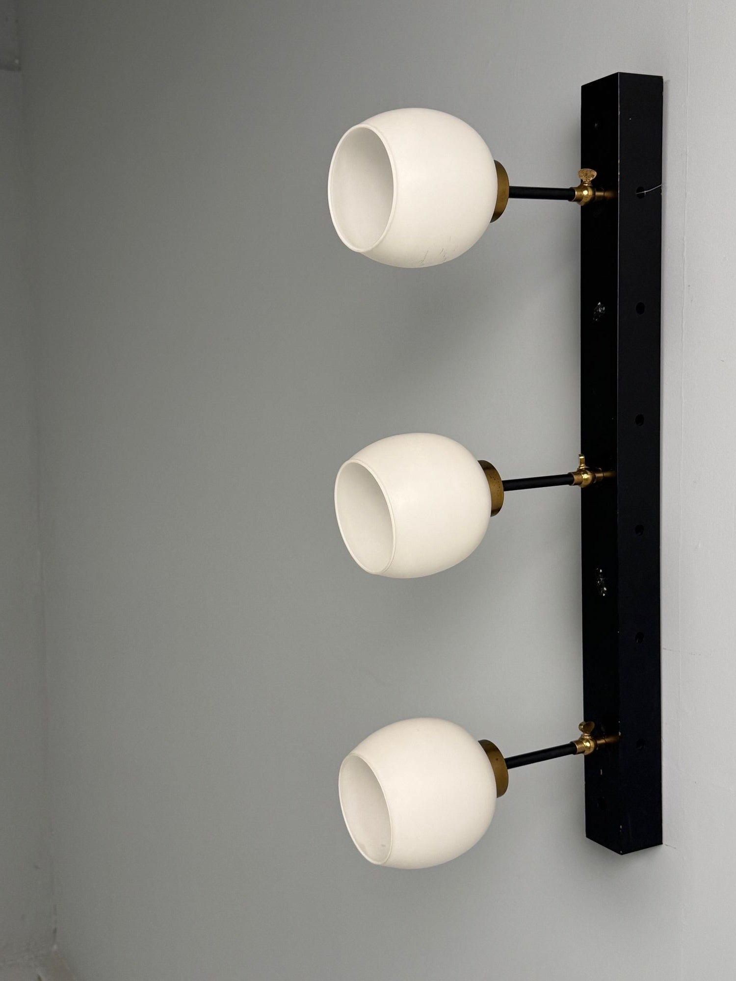 Italian Mid-Century Modern, Three Light Wall Sconce, Painted Metal, Glass, 1950s