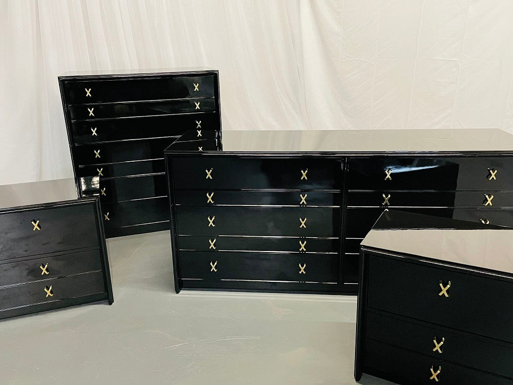 Paul Frankl Mid Century Modern John Stuart Bedroom Set, Ebony Lacquer Refinished