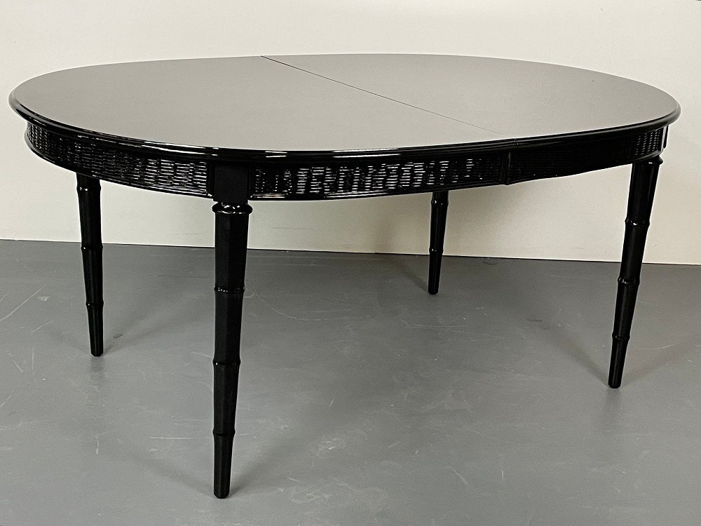 Faux Bamboo and Wicker Dining Table, Ebony, American of Martinsville