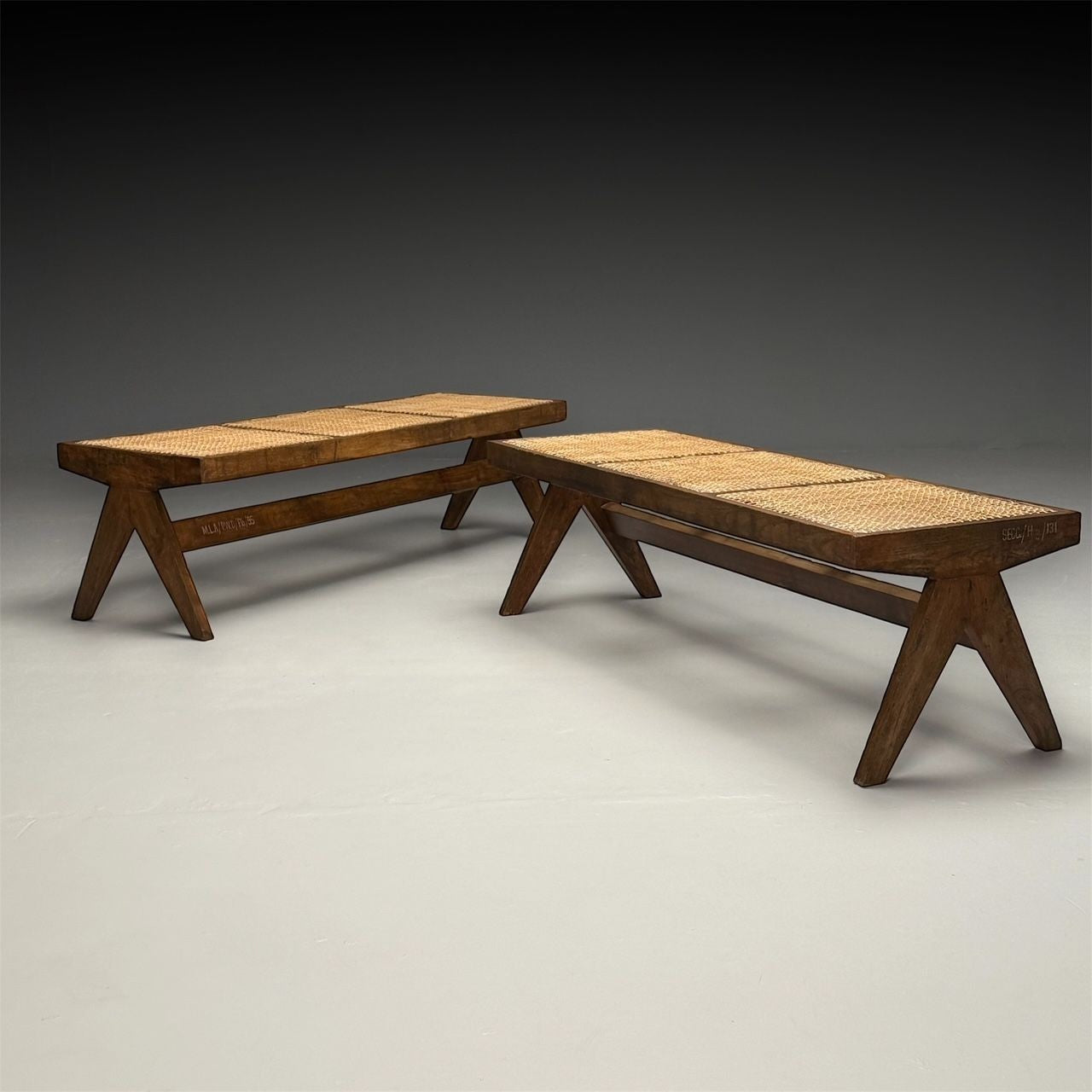 Pierre Jeanneret, French Mid-Century Modern Three Seat Benches, Teak, Chandigarh