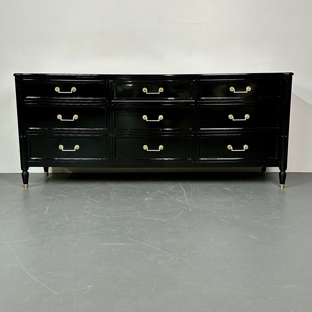 Hollywood Regency Ebony Lacquer Sideboard / Commode, Jansen Style, Baker