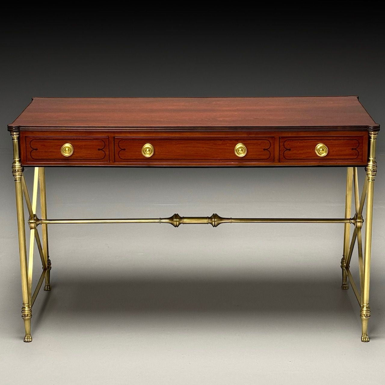 Kittinger, English Regency, Campaign Desk, Rosewood, Satinwood, Brass, USA 1950s