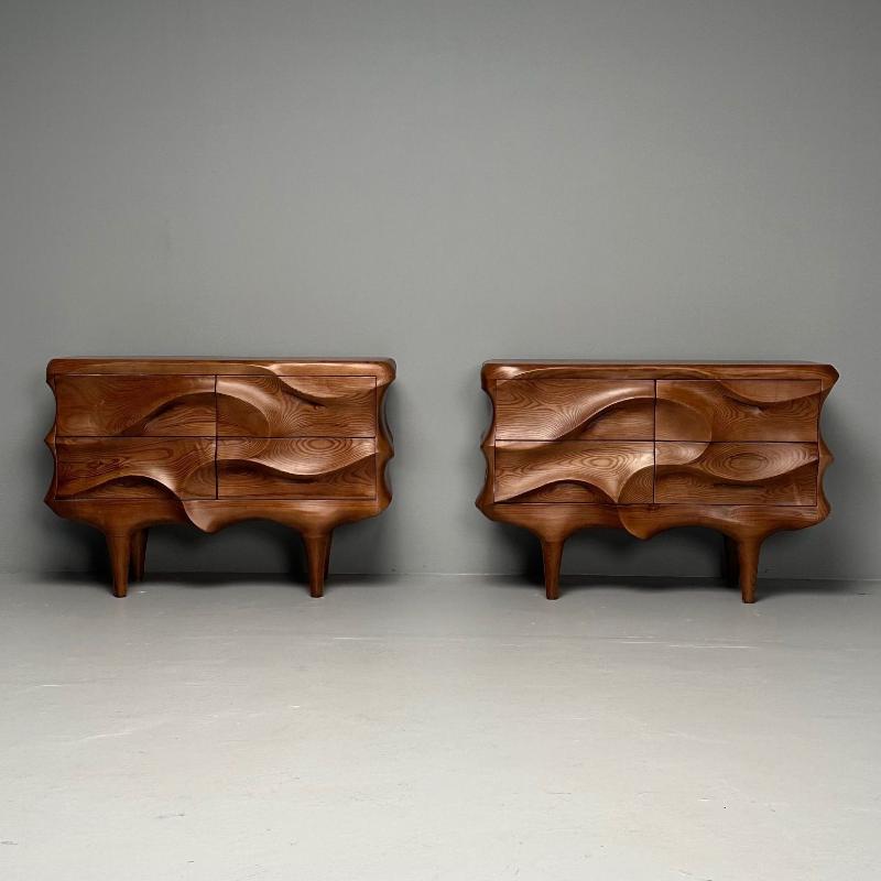 Contemporary, Modern Sculptural Cabinets, Stained Ash Wood, 2024