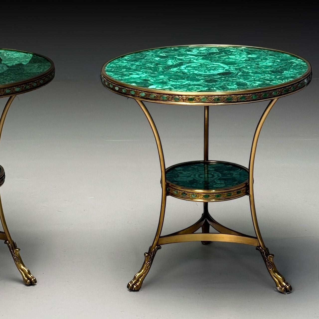 Louis XVI Style, Jeweled Gueridons, Malachite, Bronze, France, 20th C.