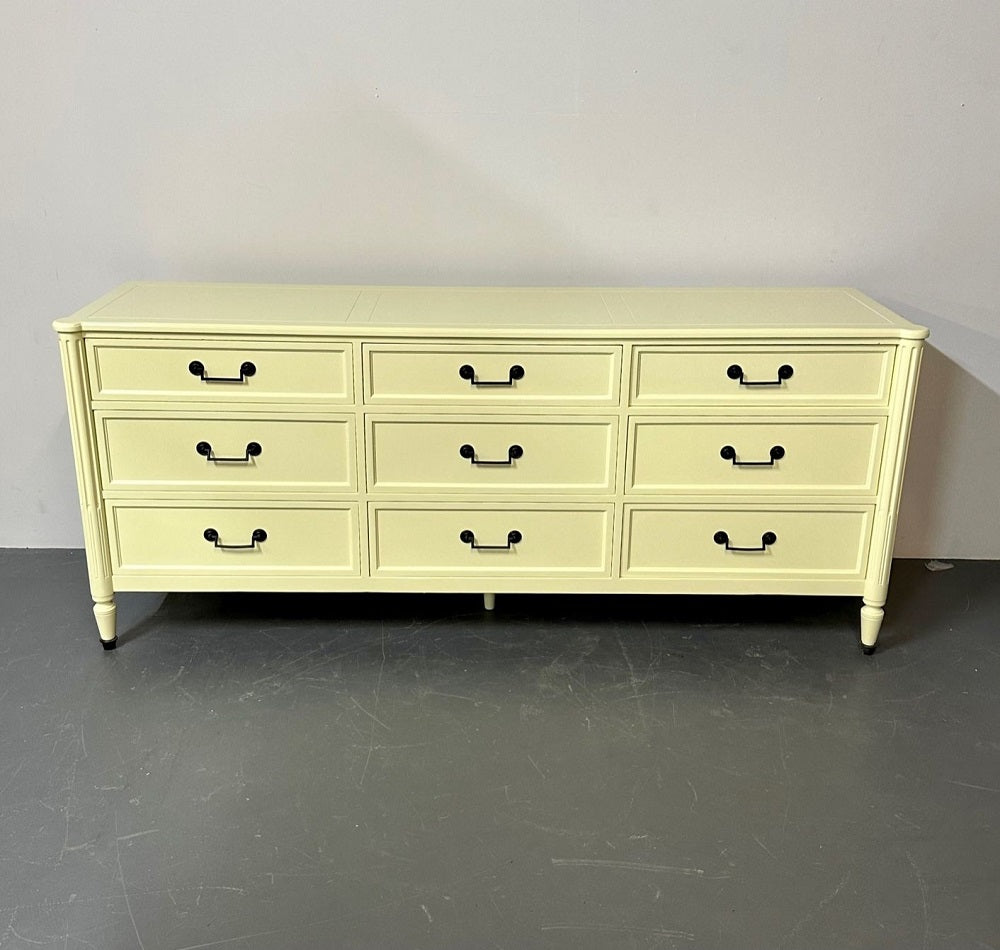 Celadon Green Dresser / Sideboard by Baker, Brass Handles, Refinished, Regency