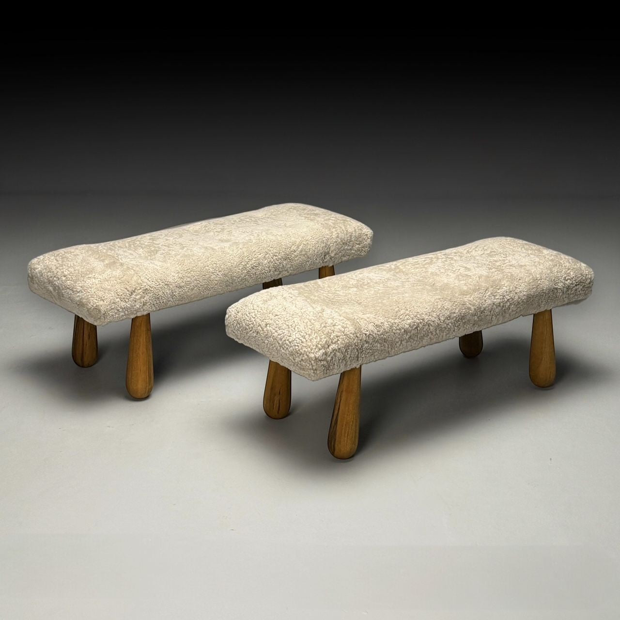 Contemporary, Danish Mid-Century Modern Style, Benches, Beige Shearling, Maple