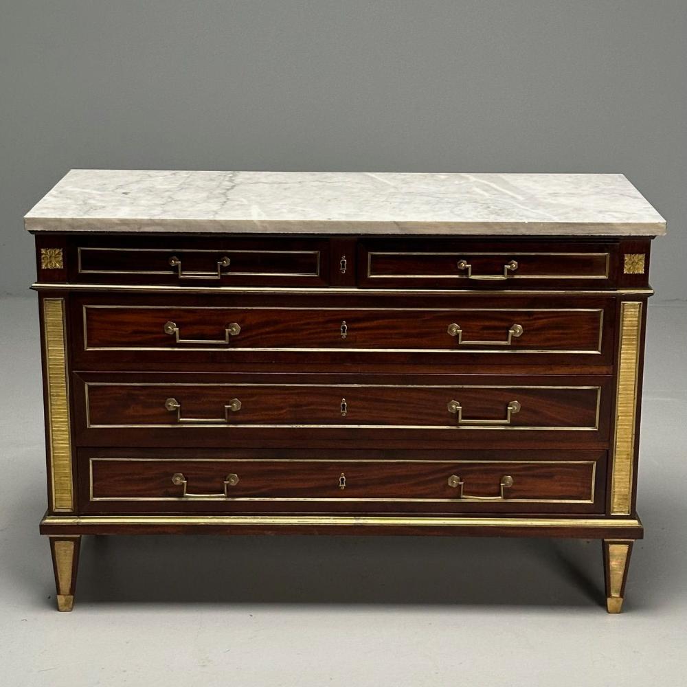 Russian Neoclassical, Louis XVI, Commode, Mahogany, Bronze, Marble, France, 19th C