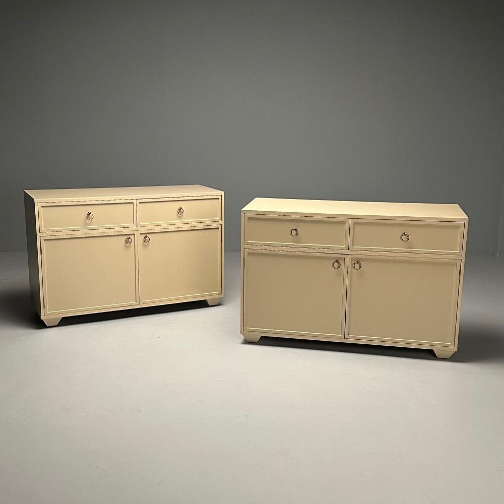 EJ Victor, Modern, 'Jackie Buffet' Cabinets, Off White Lacquer, Brass, 2000s