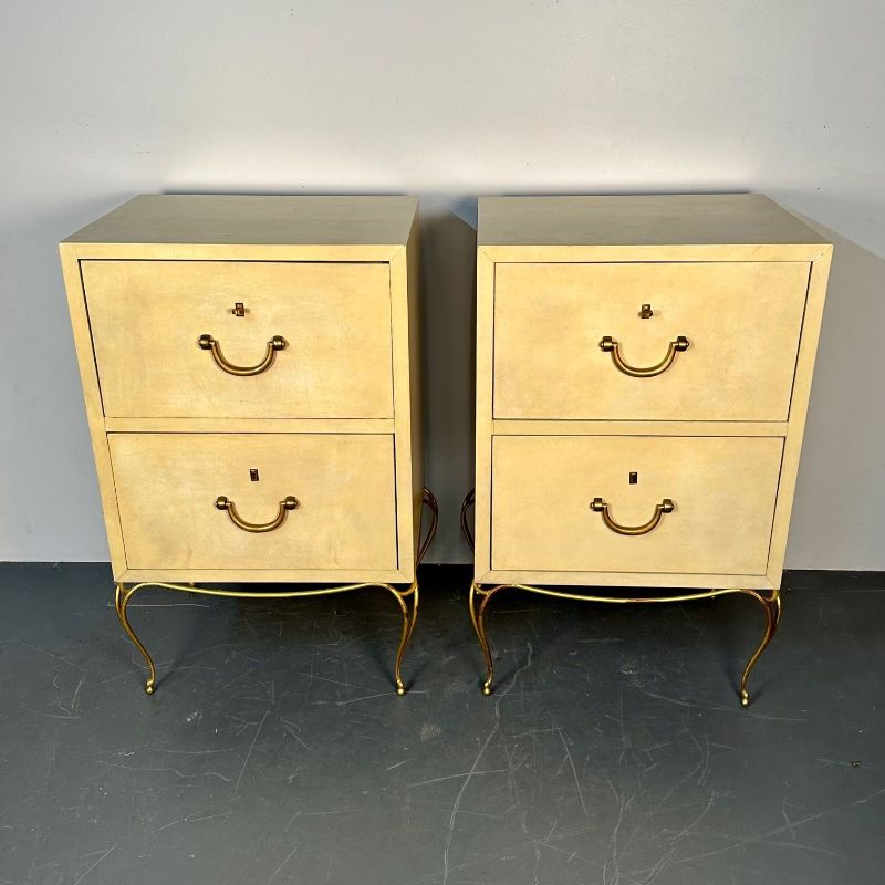 Pair Large Mid-Century French Parchment Commodes, Chests or Cabinets, 1950s