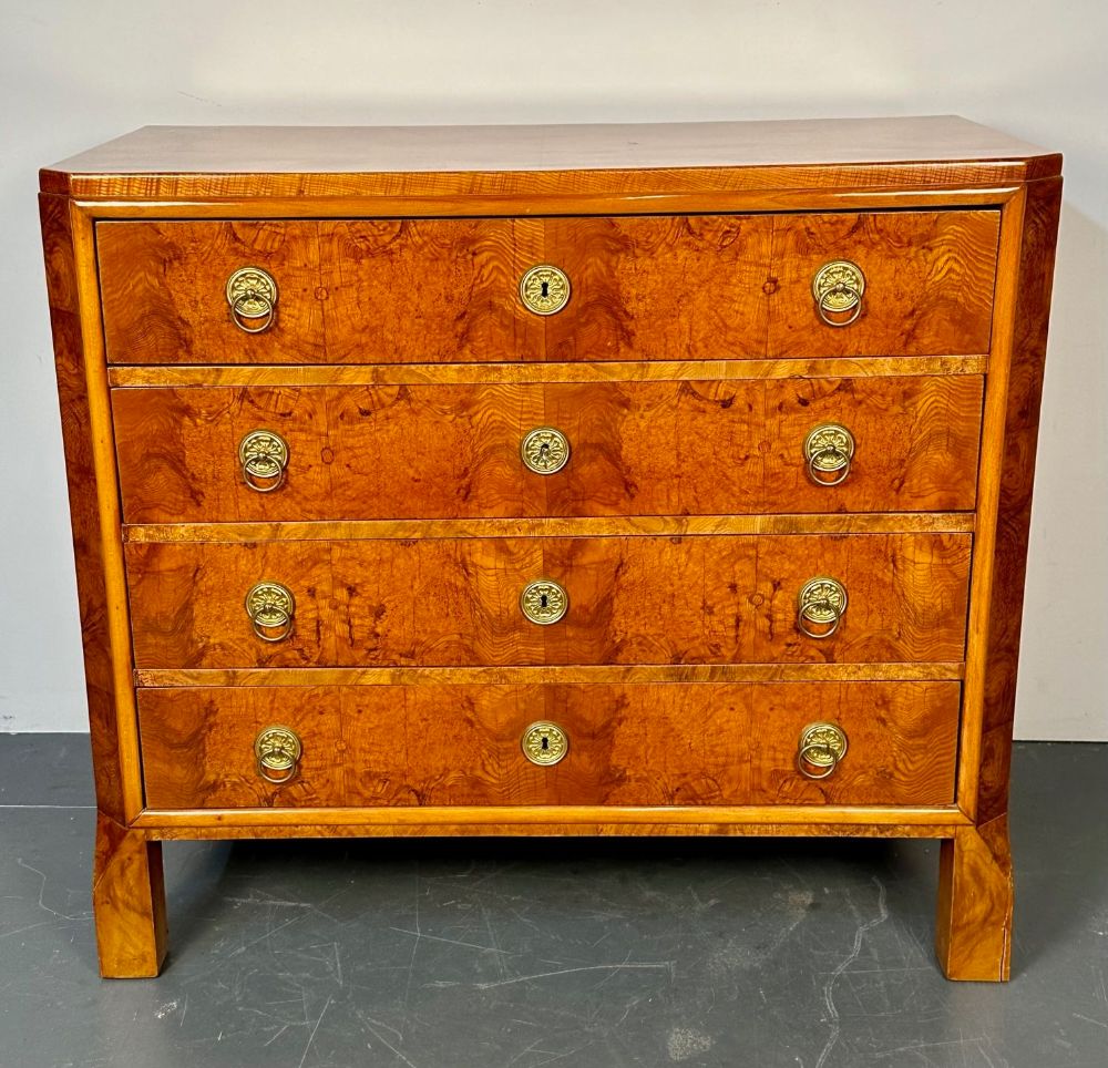 Refinished Biedermeier Four Drawer Satin Birch Chest, Dresser or Commode, 1850s