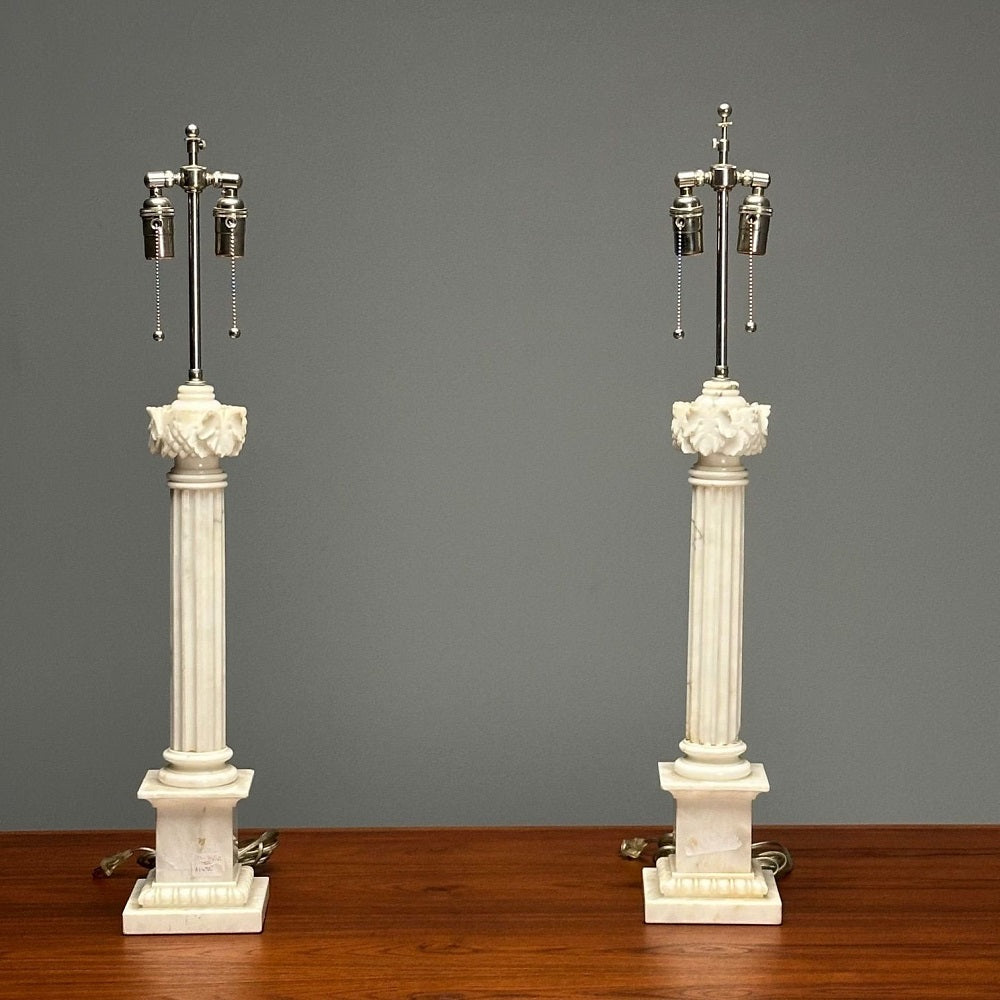 Italian Neoclassical, Column Motif Table Lamps, Marble, Italy, 1950s