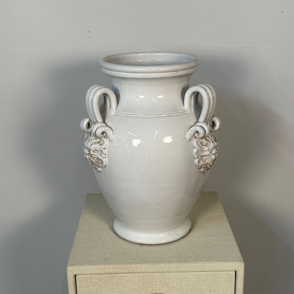 Tri-Handle Large White Ceramic Jug / Vase / Pottery