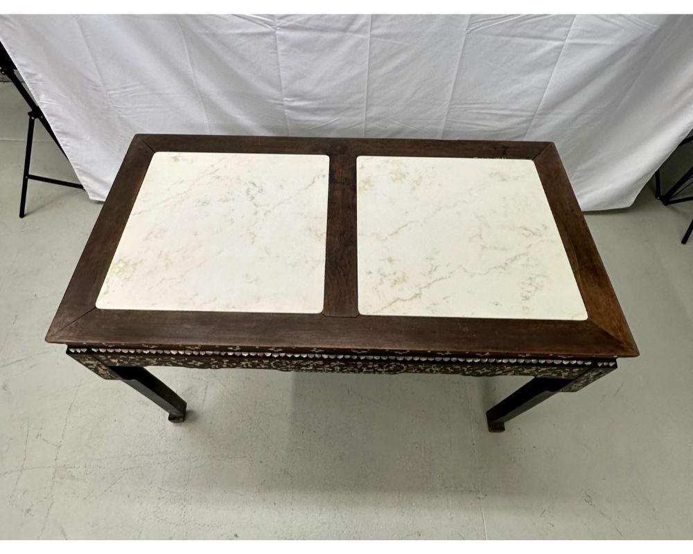 Syrian Console / Alter Table Rosewood and Mother of Pearl Inlay with Marble Top