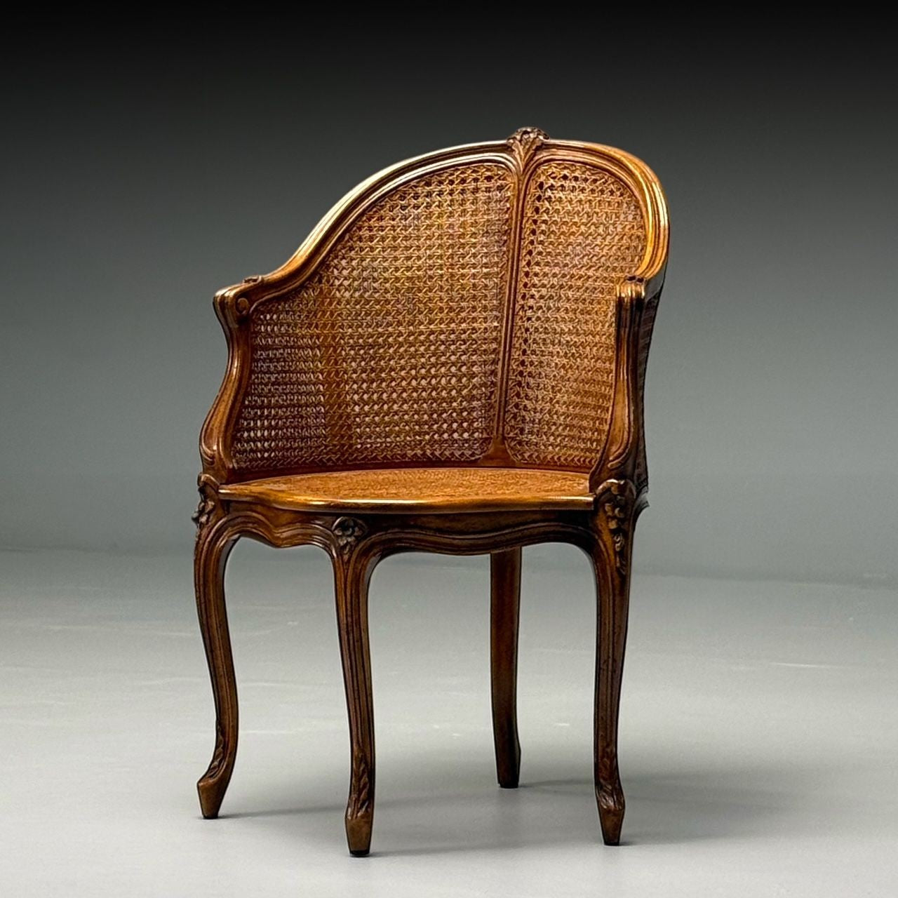 French Louis XV Style, Corner Berger Chair, Cane, Walnut, France, 1920s