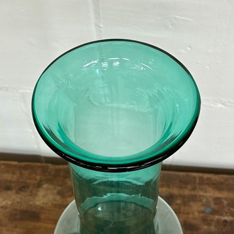 Large Mid-Century Handblown Glass Turquoise Long Floor or Table Vase by Blenko