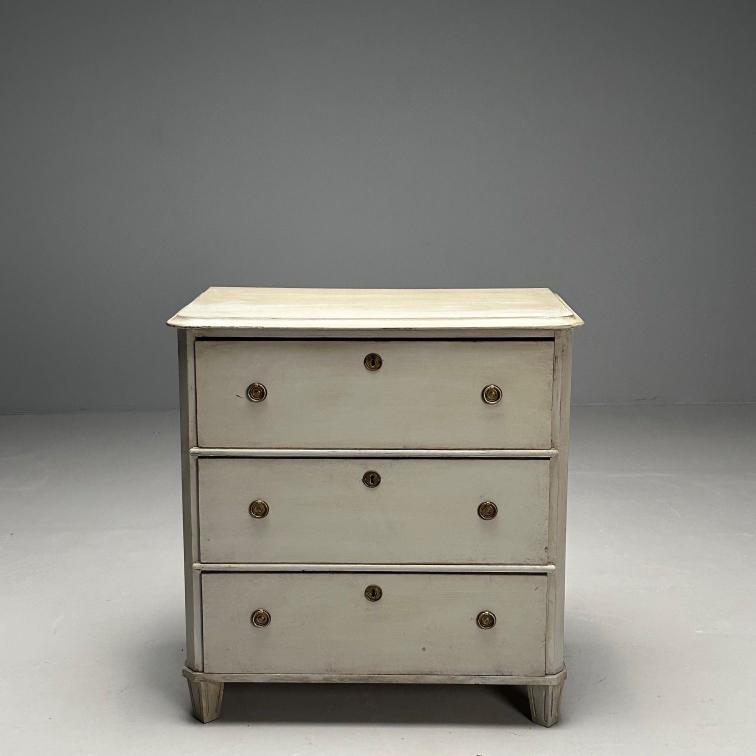 Gustavian, Swedish Commode, Grey Paint Distressed, Brass, Sweden, 1930s