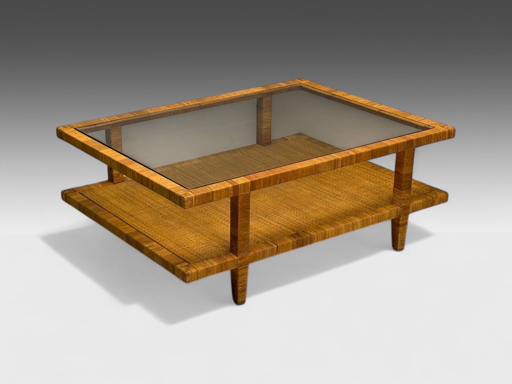 Bielecky Brothers, Modern Coffee Table, Cane Wrap, Glass, USA, 21st C.