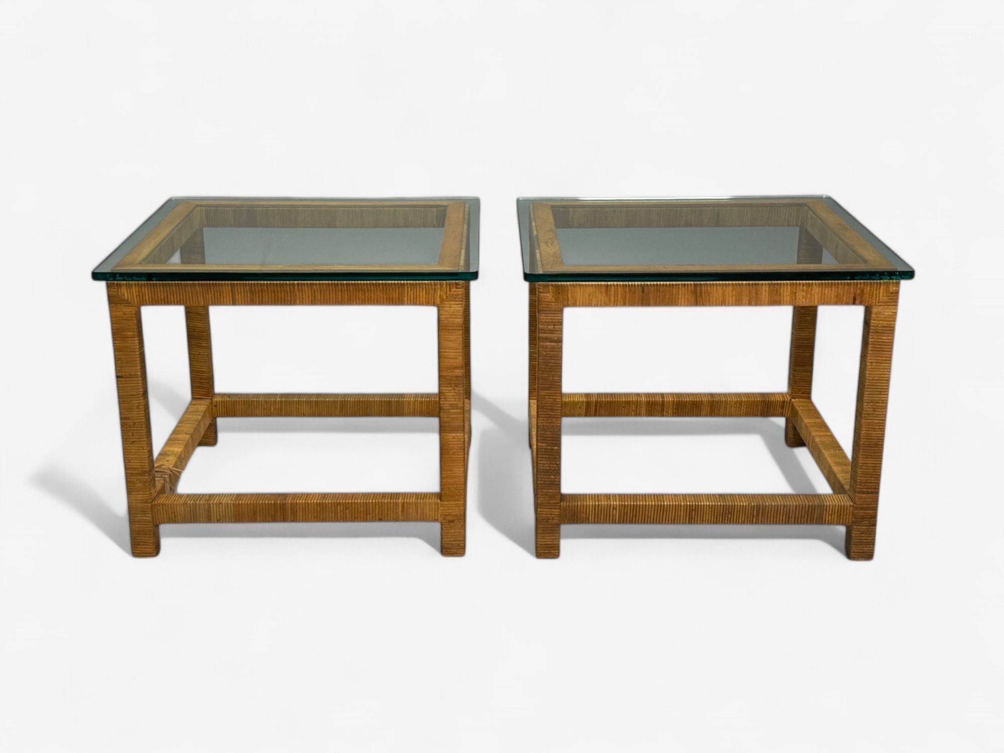 Bielecky Brothers, Modern Side Tables, Cane Wrap, Glass, USA, 21st C.