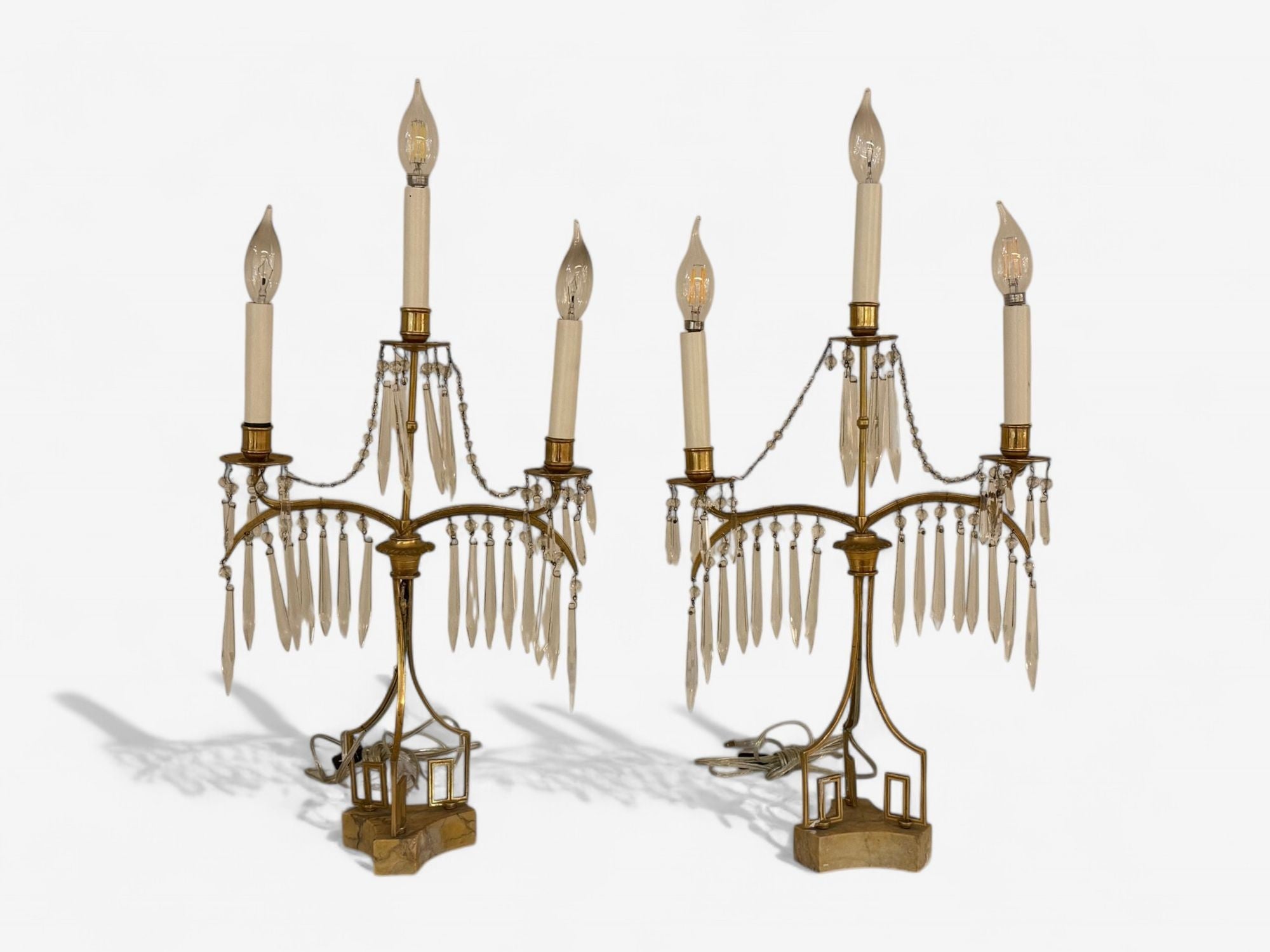 Russian Neoclassical, Table Lamps, Dore Bronze, Crystal, France, 19th C.